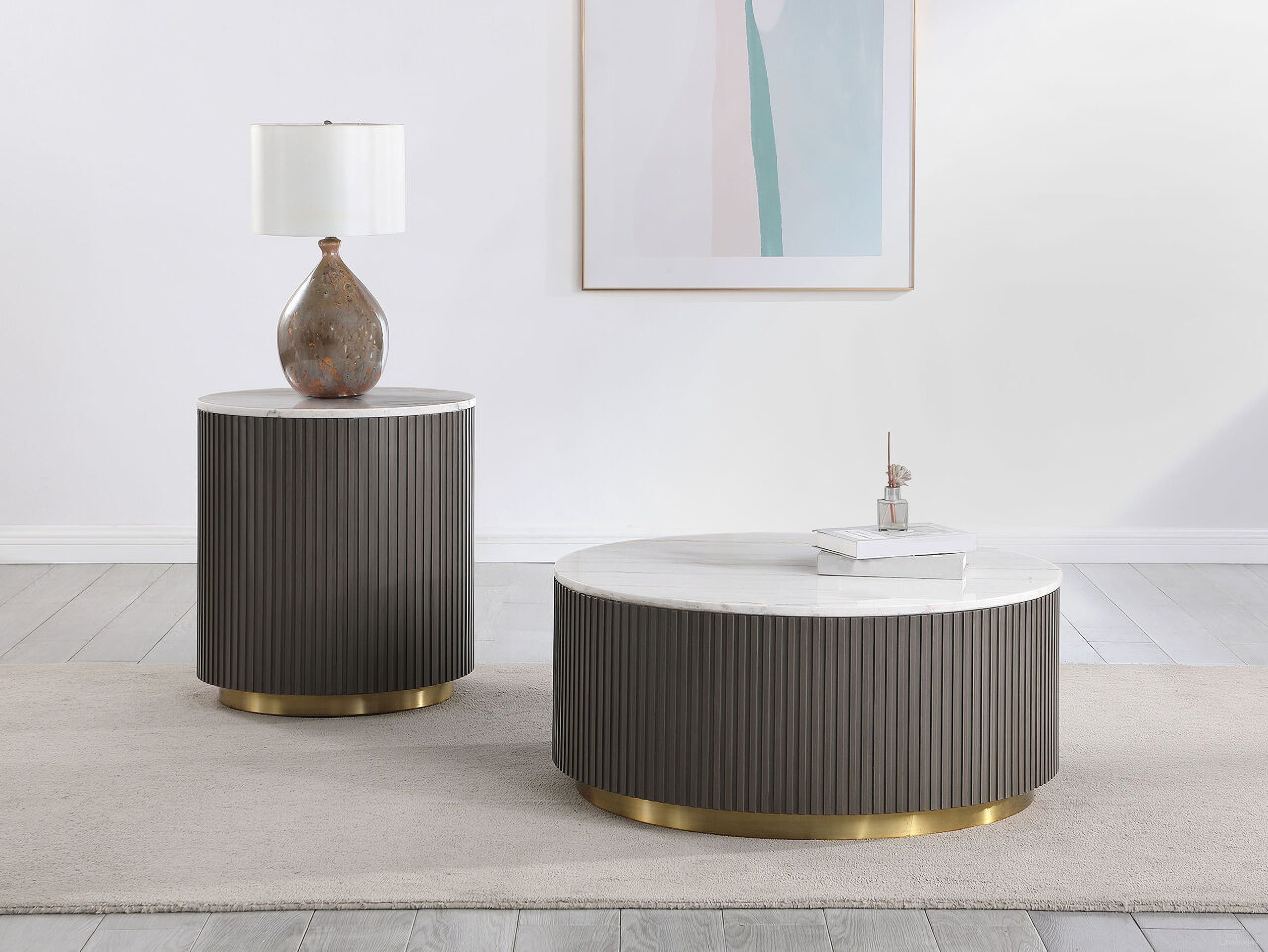 The appearance of Jason Round Marble Top Occasional Table Set In Charcoal and White designed by Coaster in the modern / contemporary interior design. This charcoal and white piece of furniture  was selected by 1StopBedrooms from Jason Collection to add a touch of cosiness and style into your home. Sku: 710418;710417. Material: Engineered Wood.