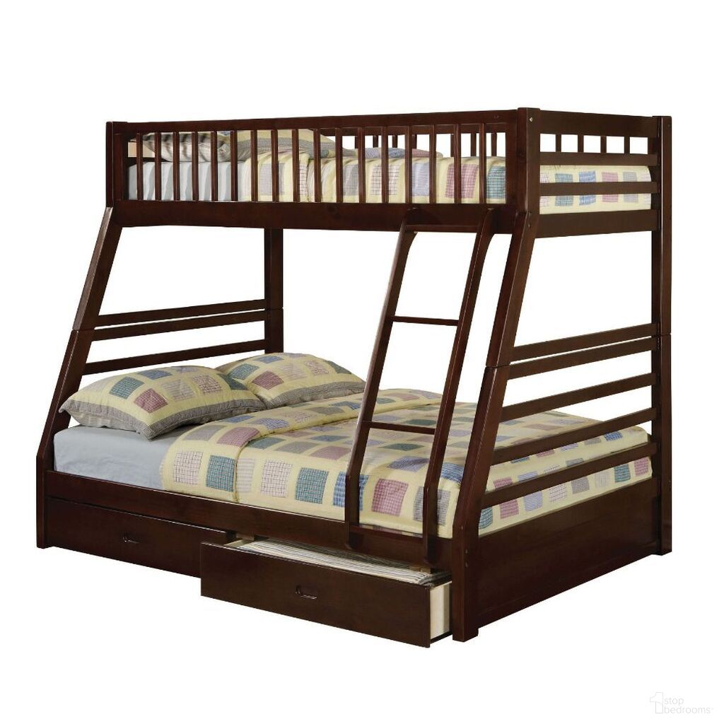 The appearance of Jason Twin Over Full Bunk Bed In Espresso designed by ACME in the transitional interior design. This espresso piece of furniture was selected by 1StopBedrooms from Jason Collection to add a touch of cosiness and style into your home. Sku: 02020W-HF;02021W-R. Bed Type: Bunk Bed. Material: Wood. Bed Size: Twin Over Full.