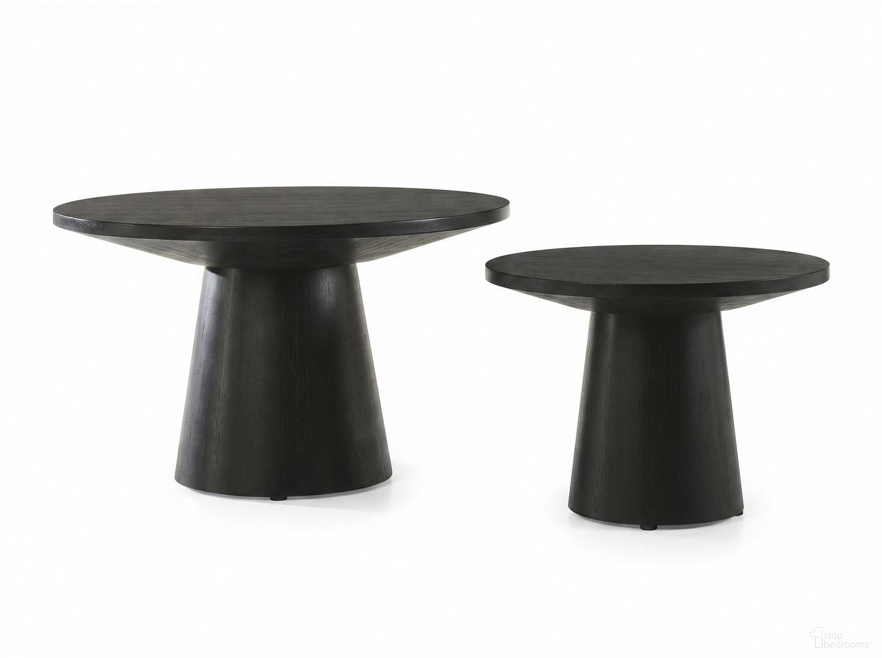 Jasper 2-Piece Round Coffee and End Table Set with Pedestal Base In Ebony Black