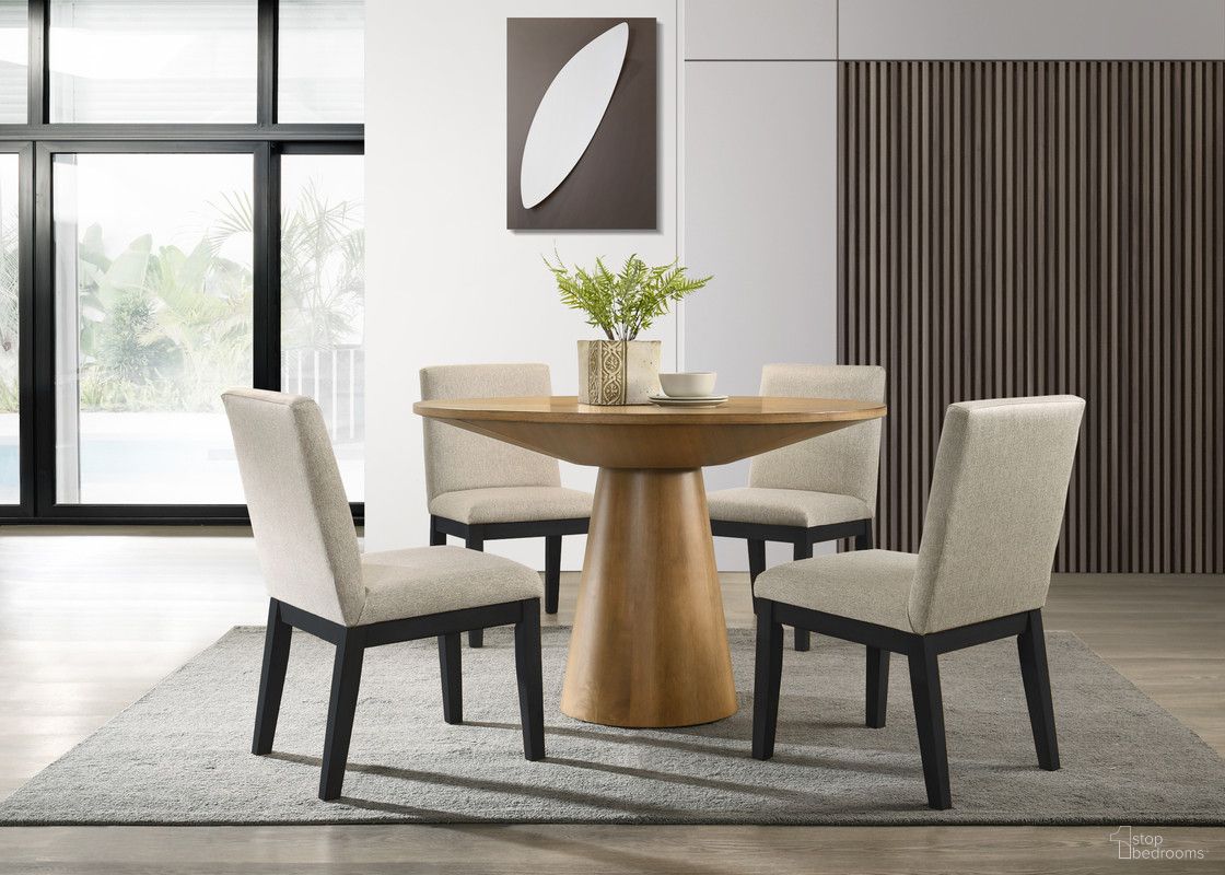 Jasper 5 Piece 47 Inch Round Dining Table Set with Black Chairs In Driftwood