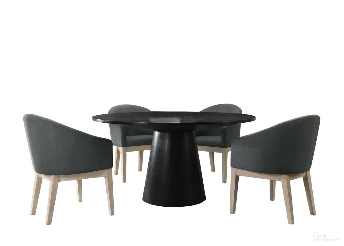 Jasper 5 Piece 59 Inch Round Dining Table Set with Gray Chairs In Ebony Black