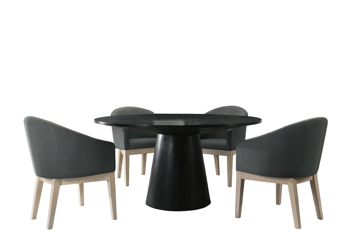 Jasper 5 Piece 59 Inch Round Dining Table Set with Gray Chairs In Ebony Black