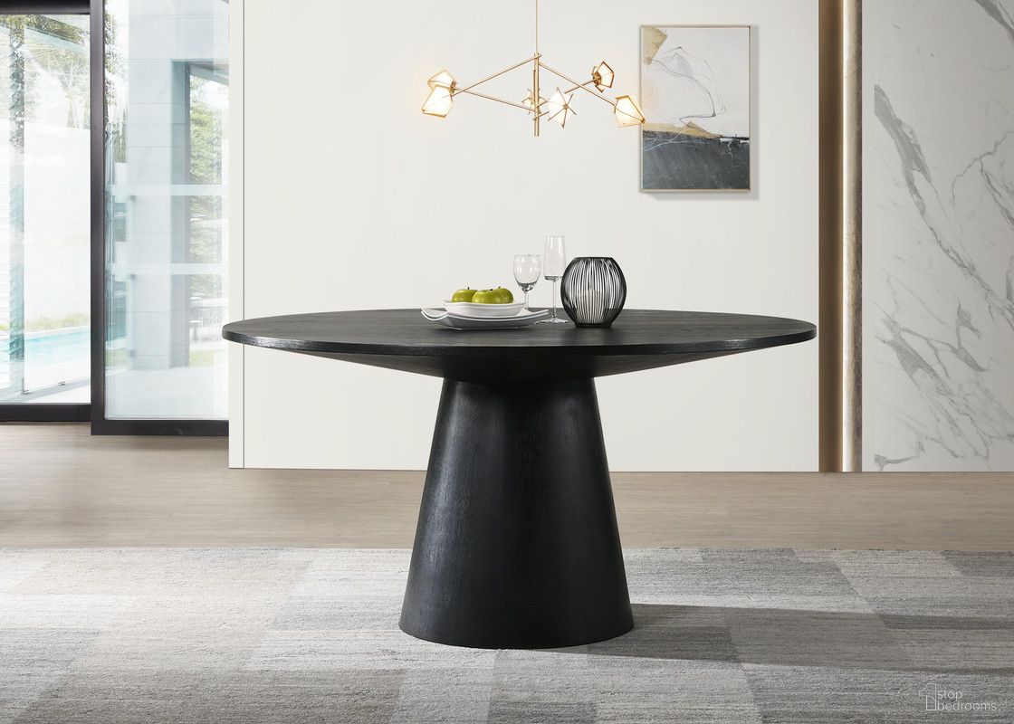 Jasper 5 Piece 59 Inch Round Dining Table Set with Gray Chairs In Ebony Black