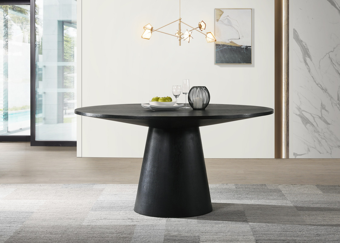 Jasper 5 Piece 59 Inch Round Dining Table Set with Gray Chairs In Ebony Black