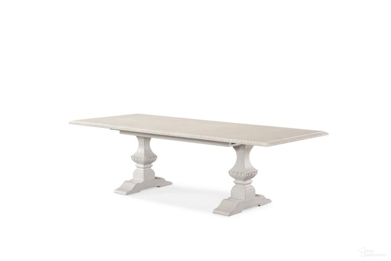 The appearance of Jasper County Tillman Complete Dining Table In Dogwood designed by Legacy Classic in the traditional interior design. This dogwood piece of furniture  was selected by 1StopBedrooms from Jasper County Collection to add a touch of cosiness and style into your home. Sku: TY790-102T;TY790-102B. Table Base Style: Double Pedestal. Table Top Shape: Rectangular. Size: 84" x 42". Material: Oak Veneer.