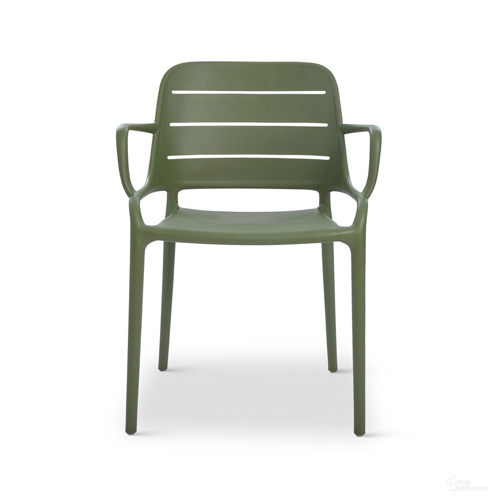 The appearance of Jasper Outdoor Stacking Arm Chair Set of 4 In Green designed by Urbia in the modern / contemporary interior design. This green piece of furniture was selected by 1StopBedrooms from Jasper Collection to add a touch of cosiness and style into your home. Sku: CDH-JAS-AC-AGR-4CT. Material: Polypropylene.