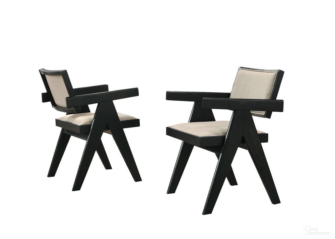 The appearance of Jasper Upholstered Seat Dining Arm Chairs Set of 2 In Ebony Black and Beige designed by Lilola Home in the modern / contemporary interior design. This black and beige piece of furniture was selected by 1StopBedrooms from Jasper Collection to add a touch of cosiness and style into your home. Sku: 30023-C. Material: Wood. Chair Type: Arm Chair.