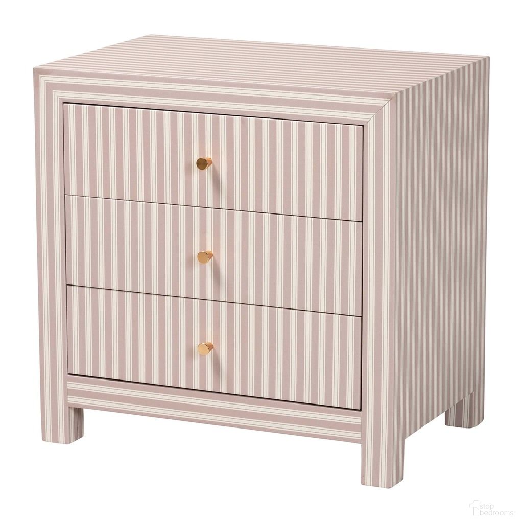 The appearance of Javianne 3-Drawer Accent Storage End Table In White and Beige designed by Baxton Studio in the modern / contemporary interior design. This white/beige/brass piece of furniture  was selected by 1StopBedrooms from Javianne Collection to add a touch of cosiness and style into your home. Sku: JY25A012-Striped Printed Canvas-Wooden-ET. Material: MDF.