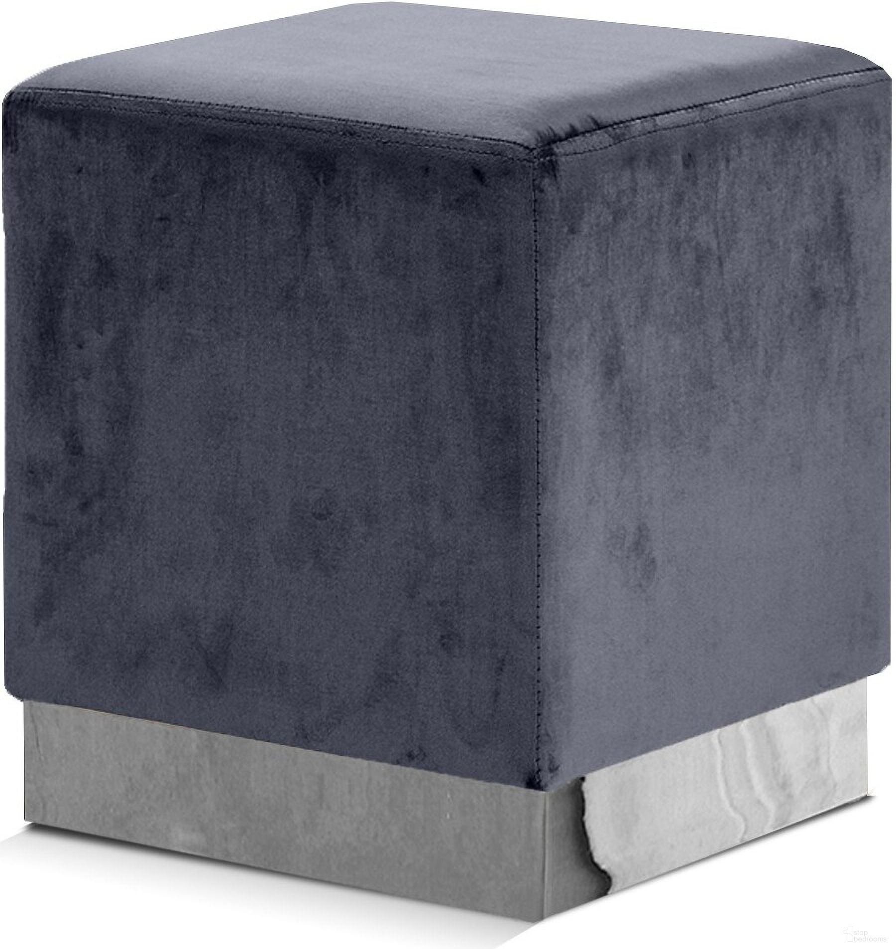 The appearance of Jax Velvet Ottoman/Stool In Grey/Chrome designed by Meridian in the modern / contemporary interior design. This grey piece of furniture  was selected by 1StopBedrooms from Jax Collection to add a touch of cosiness and style into your home. Sku: 135Grey. Material: Velvet.