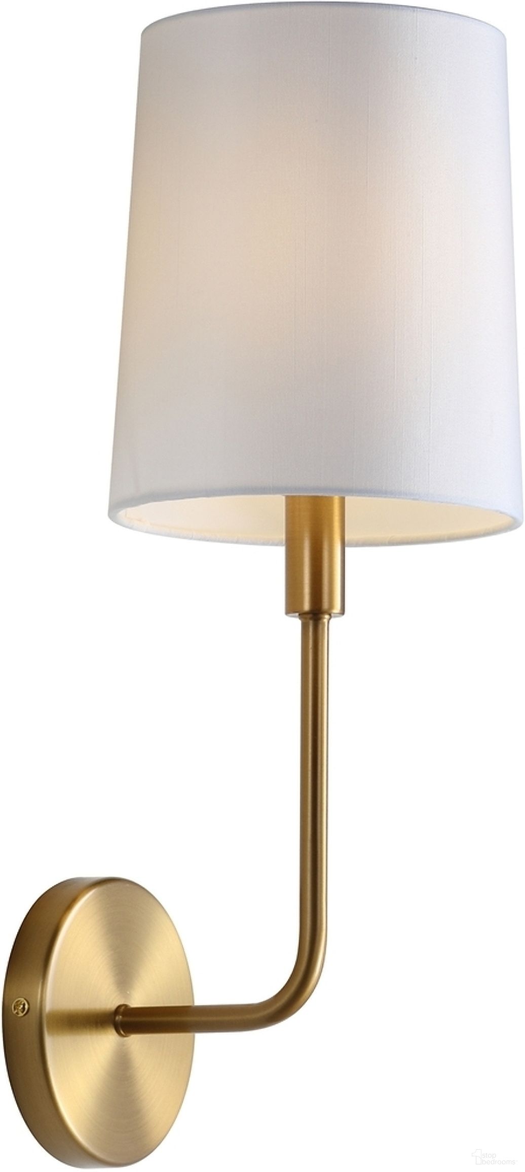 The appearance of Jaxson Brass Gold Wall Sconce designed by Safavieh in the modern / contemporary interior design. This gold piece of furniture  was selected by 1StopBedrooms from Safavieh SCN Collection to add a touch of cosiness and style into your home. Sku: SCN4014A. Material: Brass.