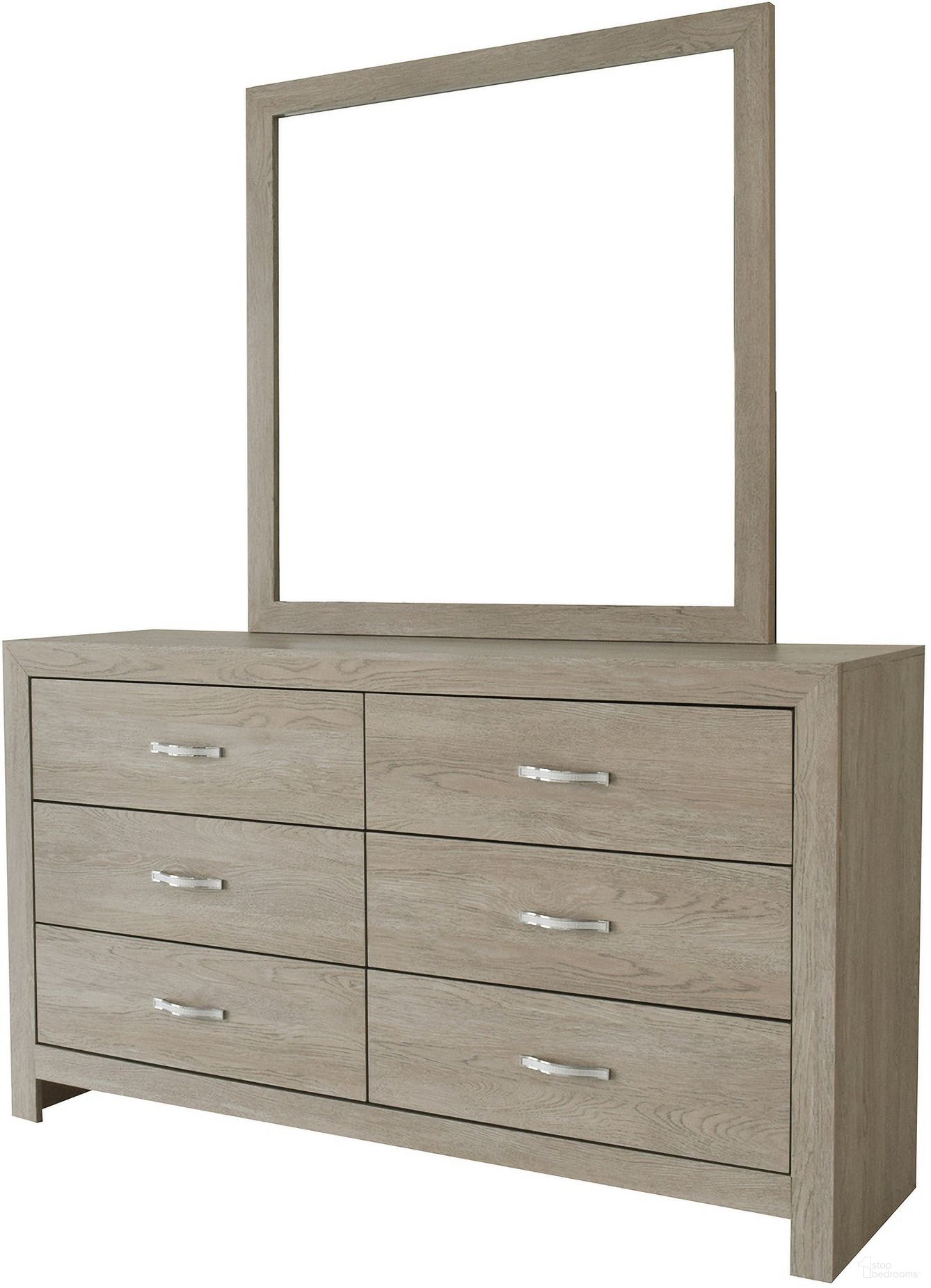 The appearance of Jaylen Dresser Mirror In Limed Oak designed by Crown Mark in the modern / contemporary interior design. This limed oak piece of furniture  was selected by 1StopBedrooms from Jaylen Collection to add a touch of cosiness and style into your home. Sku: B9270-11. Material: Pb.