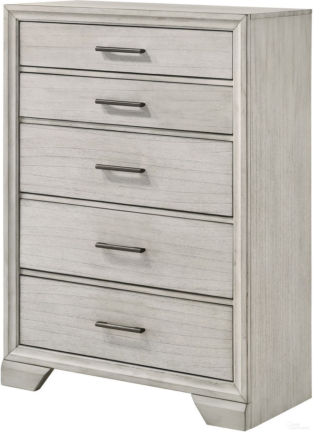 The appearance of Jaymes Chest In White Mist designed by Crown Mark in the transitional interior design. This white mist piece of furniture was selected by 1StopBedrooms from Jaymes Collection to add a touch of cosiness and style into your home. Sku: B6582-4. Material: MDF.