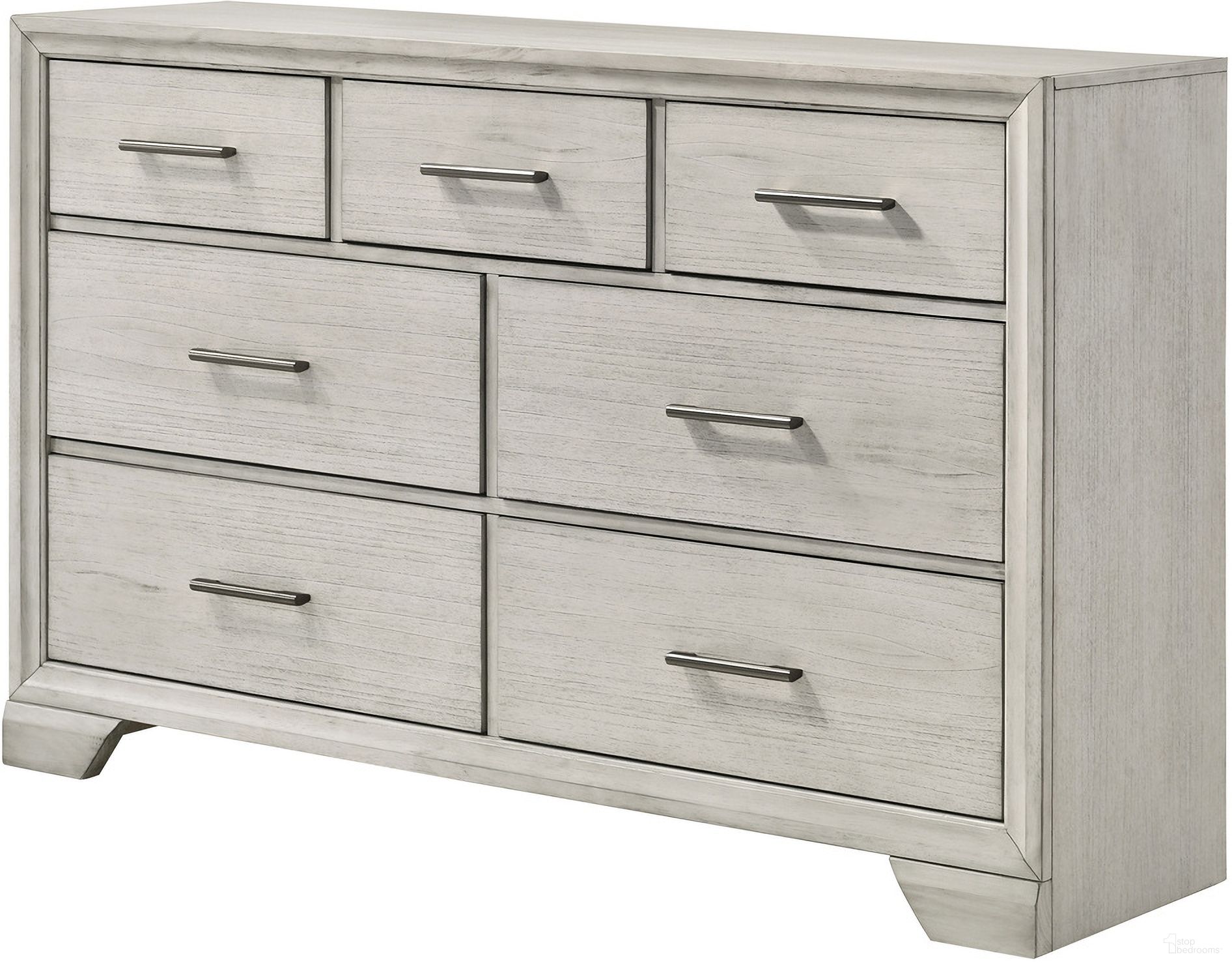 The appearance of Jaymes Dresser In White Mist designed by Crown Mark in the transitional interior design. This white mist piece of furniture was selected by 1StopBedrooms from Jaymes Collection to add a touch of cosiness and style into your home. Sku: B6582-1. Material: MDF.