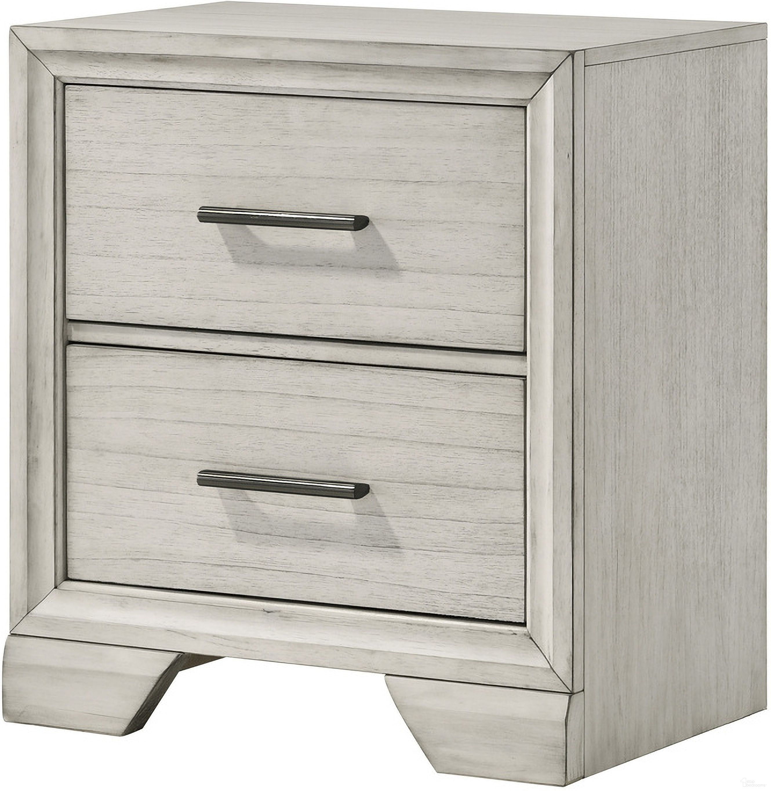 The appearance of Jaymes Night Stand In White Mist designed by Crown Mark in the transitional interior design. This white mist piece of furniture was selected by 1StopBedrooms from Jaymes Collection to add a touch of cosiness and style into your home. Sku: B6582-2. Material: MDF.