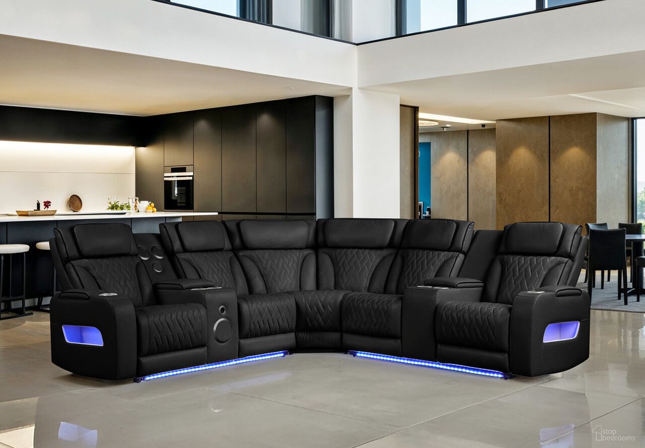 The appearance of Jazz 117 Inch Leather Aire Transformer Power Reclining Sectional Sofa In Black designed by Lilola Home in the modern / contemporary interior design. This black piece of furniture was selected by 1StopBedrooms from Jazz Collection to add a touch of cosiness and style into your home. Sku: 81642-LAF;81642-C;81642-RAF. Material: Wood. Layout: L-Shape.