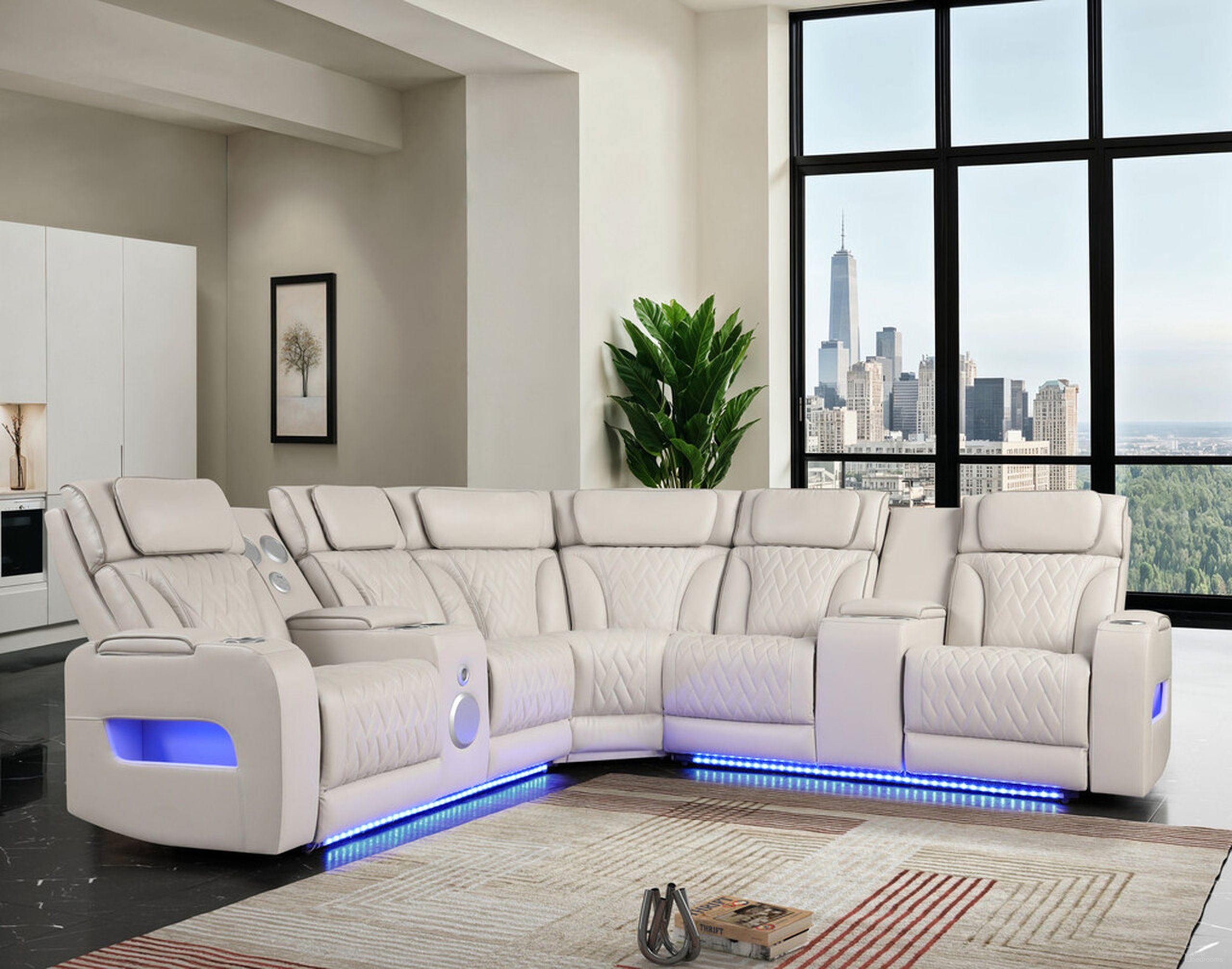 The appearance of Jazz 117 Inch Leather Aire Transformer Power Reclining Sectional Sofa In Ice designed by Lilola Home in the modern / contemporary interior design. This ice piece of furniture was selected by 1StopBedrooms from Jazz Collection to add a touch of cosiness and style into your home. Sku: 81643-LAF;81643-C;81643-RAF. Material: Wood. Layout: L-Shape.