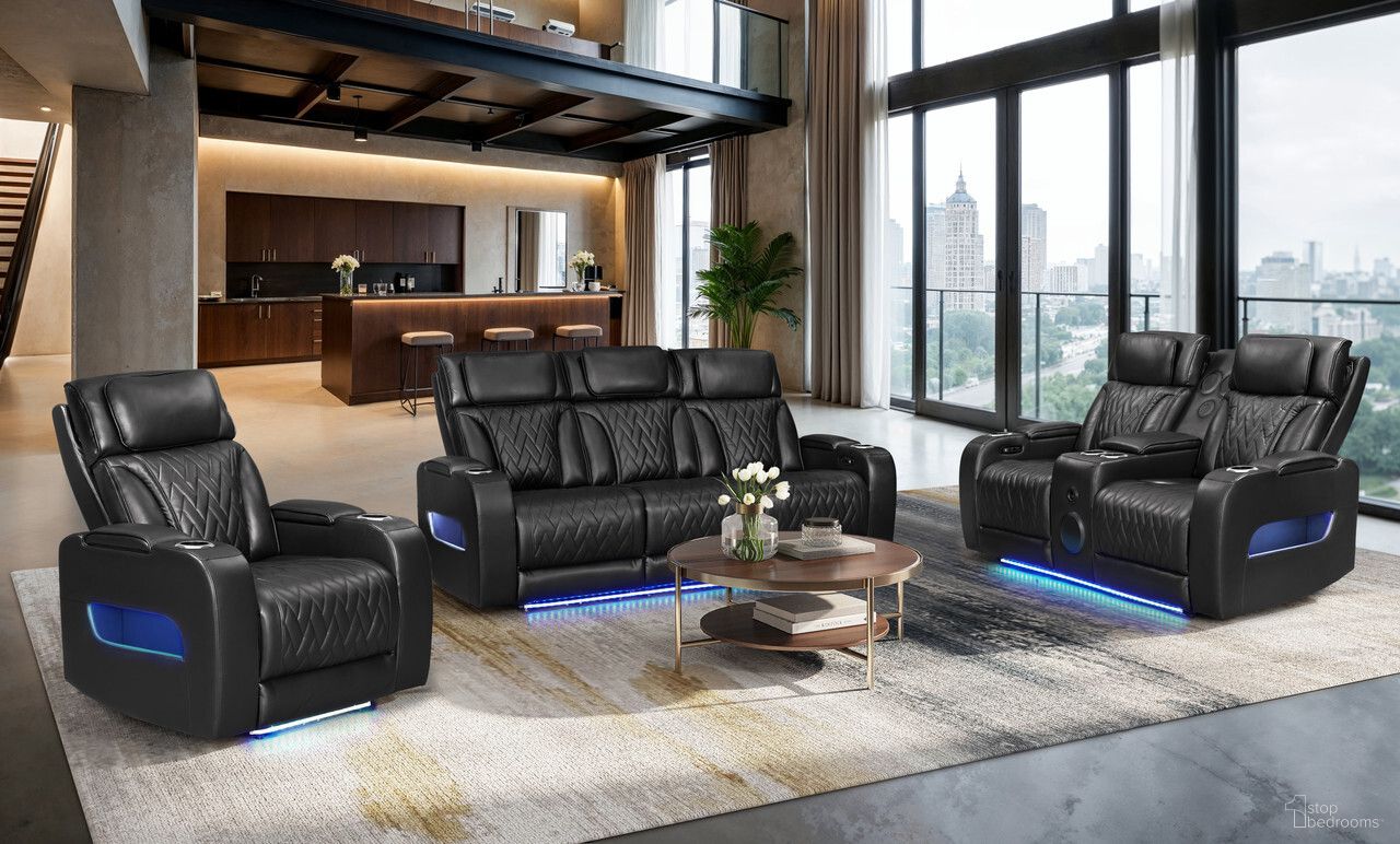Jazz Leather Aire Transformer Power Reclining Living Room Set In Black