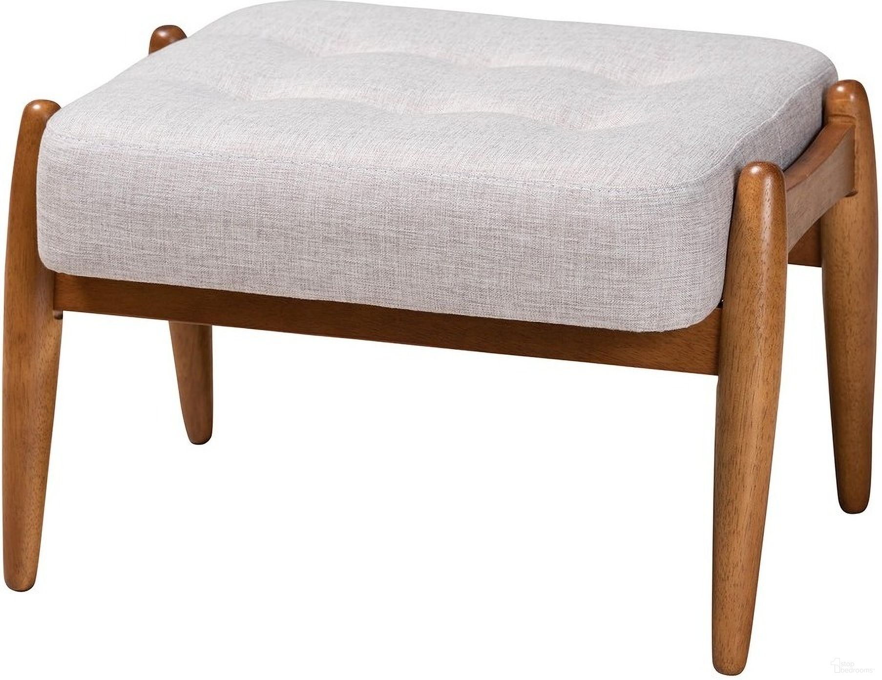 The appearance of Jeanine Wood Ottoman Footstool In Beige and Walnut Brown designed by Baxton Studio in the transitional interior design. This beige and brown piece of furniture was selected by 1StopBedrooms from Jeanine Collection to add a touch of cosiness and style into your home. Sku: BBT5455-Greyish Beige/Walnut-Stool. Material: MDF.