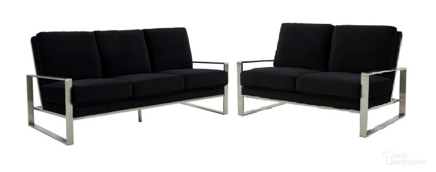 The appearance of Jefferson Contemporary Modern Design Velvet Living Room Set In Black designed by LeisureMod in the modern / contemporary interior design. This black piece of furniture  was selected by 1StopBedrooms from Jefferson Collection to add a touch of cosiness and style into your home. Sku: JAS77BL;JAS53BL. Material: Stainless Steel.