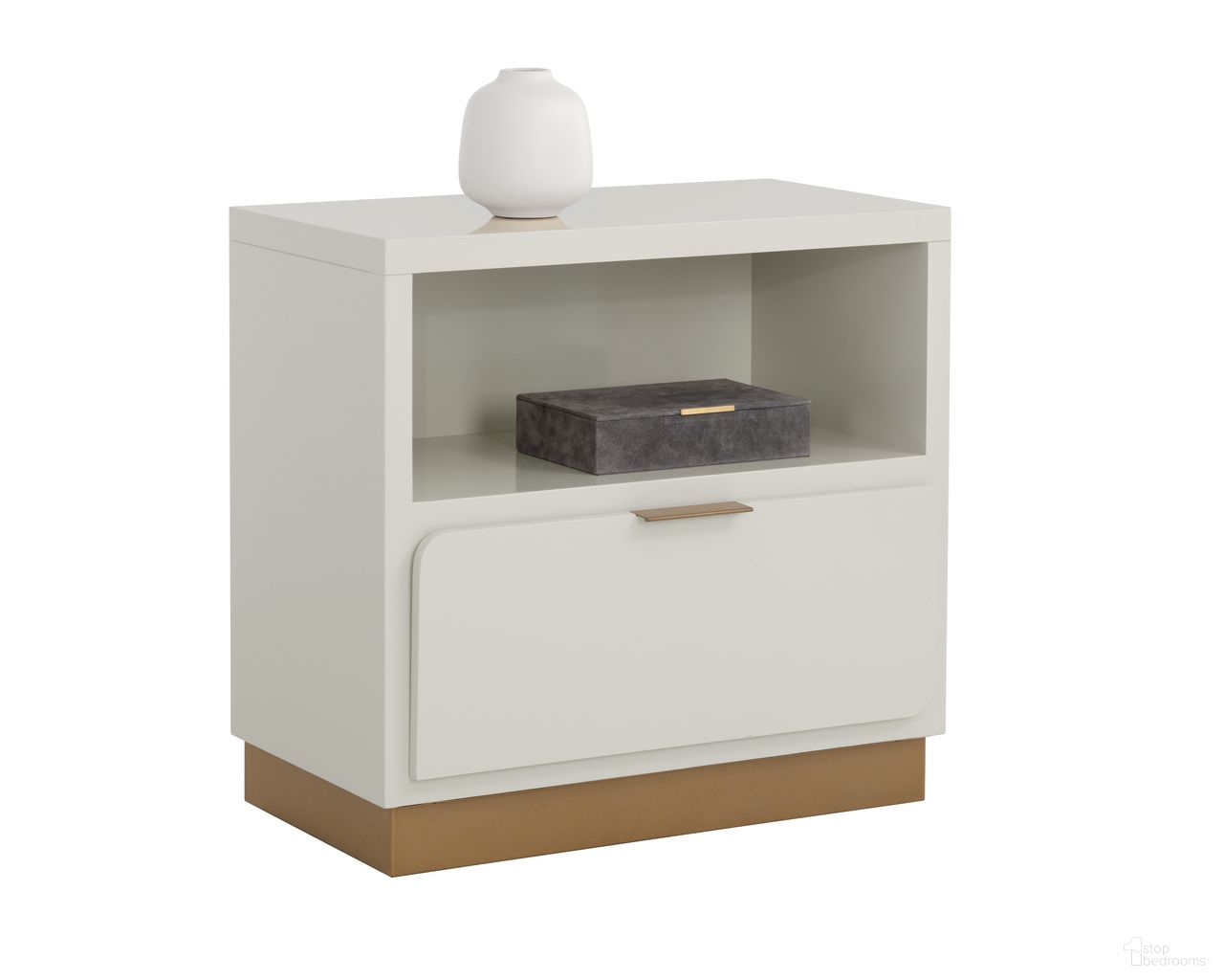 Jenkins Nightstand In High Gloss Cream and Rustic Bronze