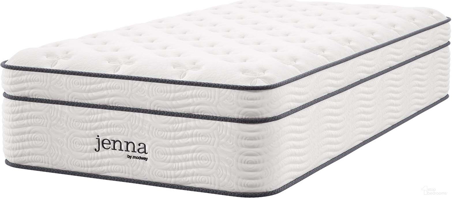 The appearance of Jenna 14 Inch Twin Innerspring Mattress MOD-6082-WHI designed by Modway in the modern / contemporary interior design. This white piece of furniture was selected by 1StopBedrooms from Jenna Collection to add a touch of cosiness and style into your home. Sku: MOD-6082-WHI. Material: Polyester. Bed Size: Twin. Mattress Size: Twin. Comfort Level: Ultra Plush. Mattress Top: Pillow Top. Mattress Type: Innerspring. Comfort Level: Ultra Plush. Mattress Thickness: 14".