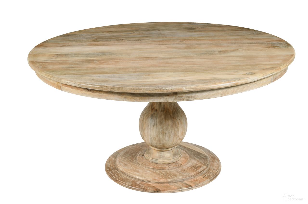 The appearance of Jenna Pedestal Dining Table In Beige designed by Moti in the coastal interior design. This beige piece of furniture  was selected by 1StopBedrooms from Jenna Collection to add a touch of cosiness and style into your home. Sku: 99102002. Table Base Style: Pedestal. Table Top Shape: Round. Material: Wood. Size: 60".