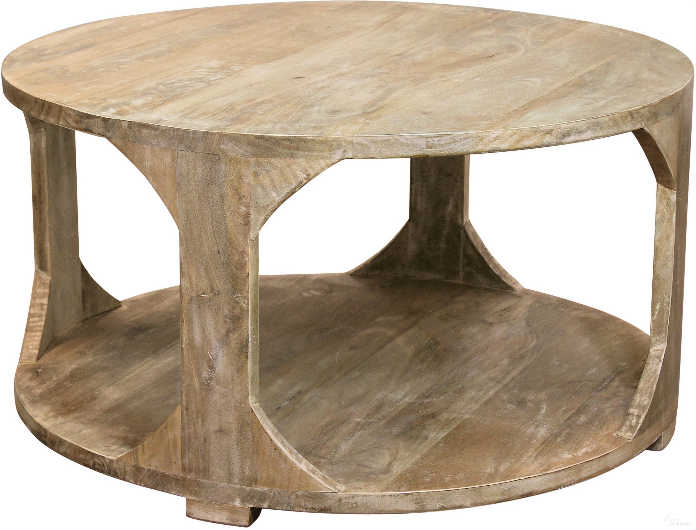 The appearance of Jenna Round Cocktail Table with Shelf In Beige designed by Moti in the coastal interior design. This beige piece of furniture  was selected by 1StopBedrooms from Jenna Collection to add a touch of cosiness and style into your home. Sku: 99103001. Material: Wood.