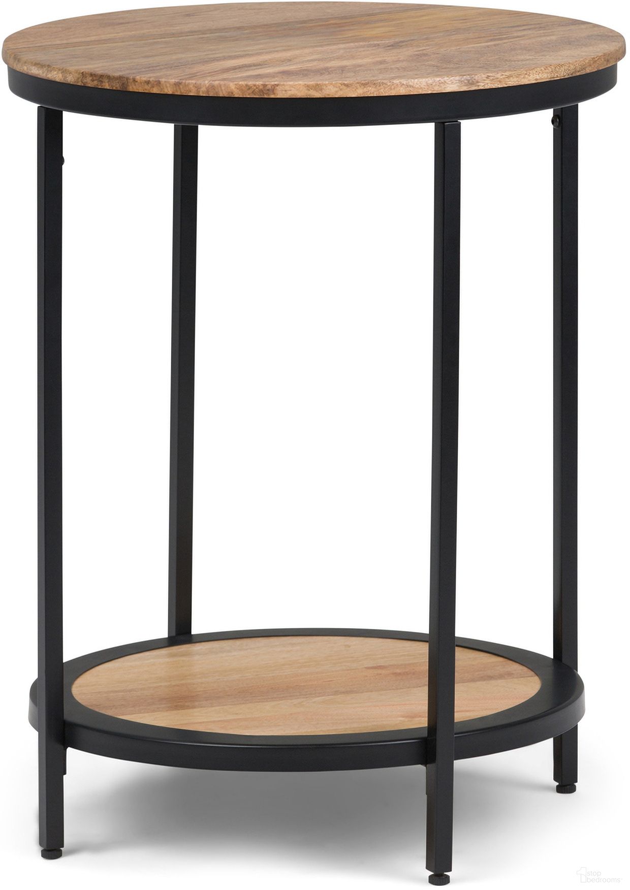 The appearance of Jenna Round Side Table In Natural designed by Simpli Home in the industrial interior design. This natural piece of furniture  was selected by 1StopBedrooms from Jenna Collection to add a touch of cosiness and style into your home. Sku: AXCMTBL-13. Material: Mango Wood.