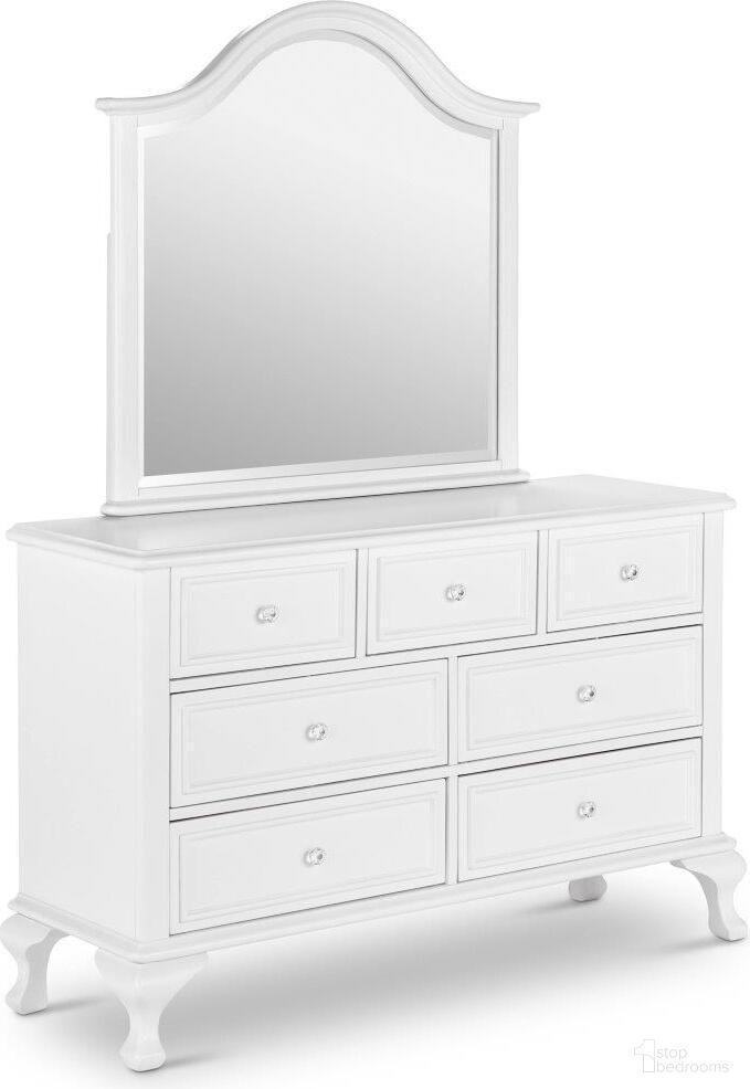 The appearance of Jenna White Dresser With Mirror designed by Picket House in the transitional interior design. This white piece of furniture was selected by 1StopBedrooms from Jenna Collection to add a touch of cosiness and style into your home. Sku: JS700DRO;JS700MR. Material: Wood.