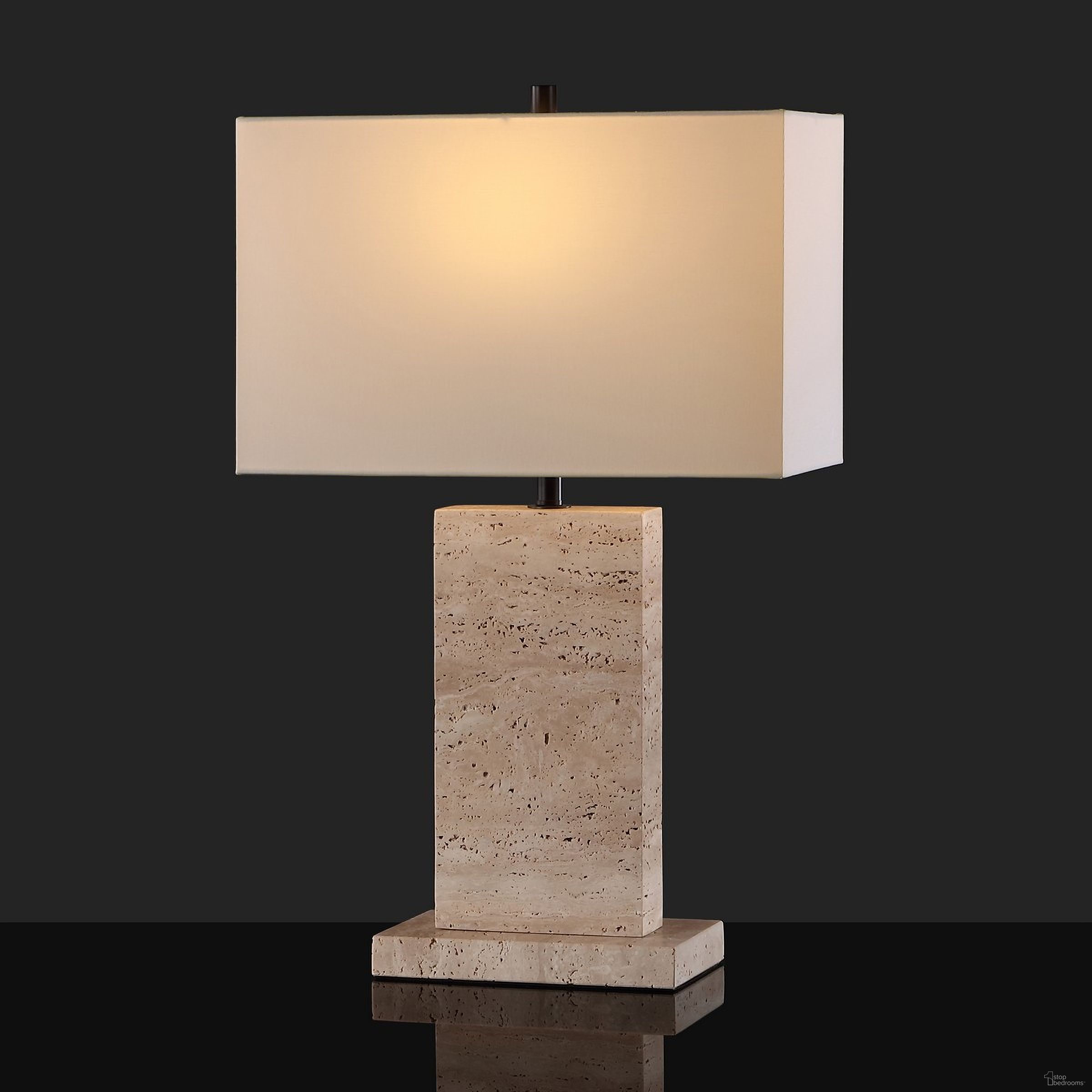 Jennabriana Travertine Lamp In Travertine and Black