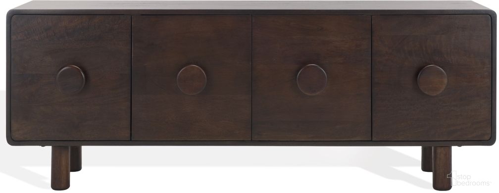 The appearance of Jennamira Wood Sideboard In Dark Brown designed by Safavieh Couture in the modern / contemporary interior design. This dark brown piece of furniture  was selected by 1StopBedrooms from Jennamira Collection to add a touch of cosiness and style into your home. Sku: SFV5761A. Material: Wood.
