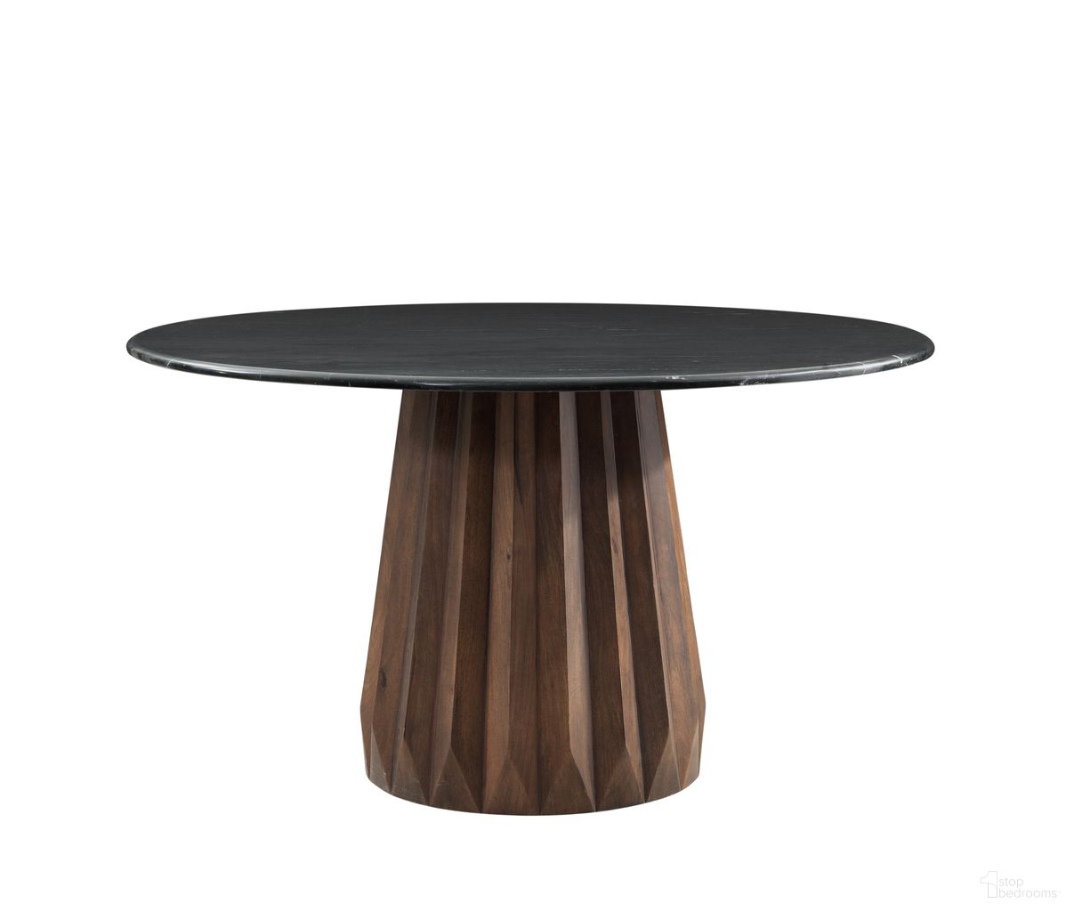 The appearance of Jennings Dining Table In Black and Brown designed by Bassett Mirror Company in the modern / contemporary interior design. This black/brown piece of furniture  was selected by 1StopBedrooms from Jennings Collection to add a touch of cosiness and style into your home. Sku: 6001-DR-700B;6001-DR-700T. Table Base Style: Pedestal. Table Top Shape: Round. Material: Wood. Size: 54".