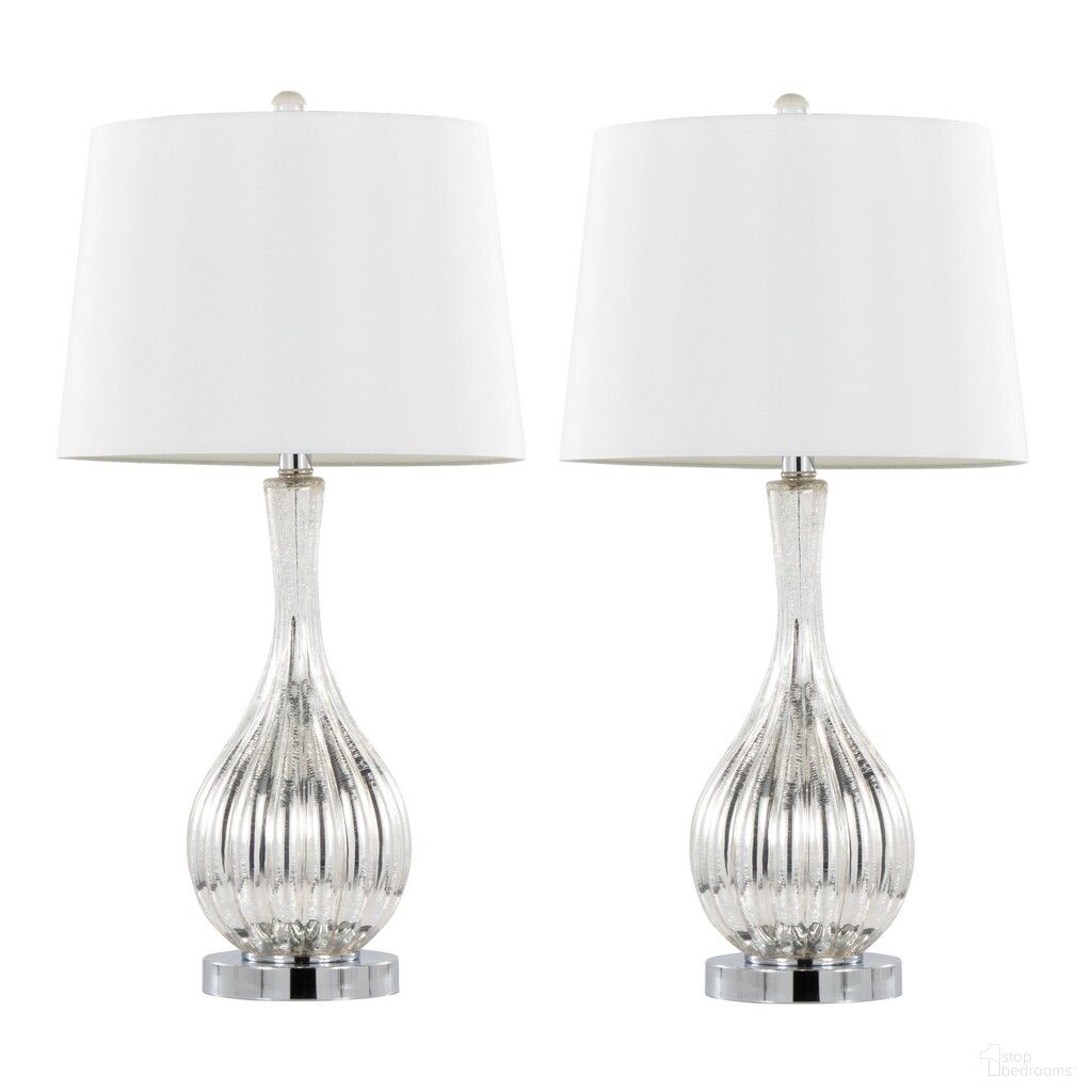 Jenny 27 Inch Glass Table Lamp Set of 2 In Silver Crackle and White