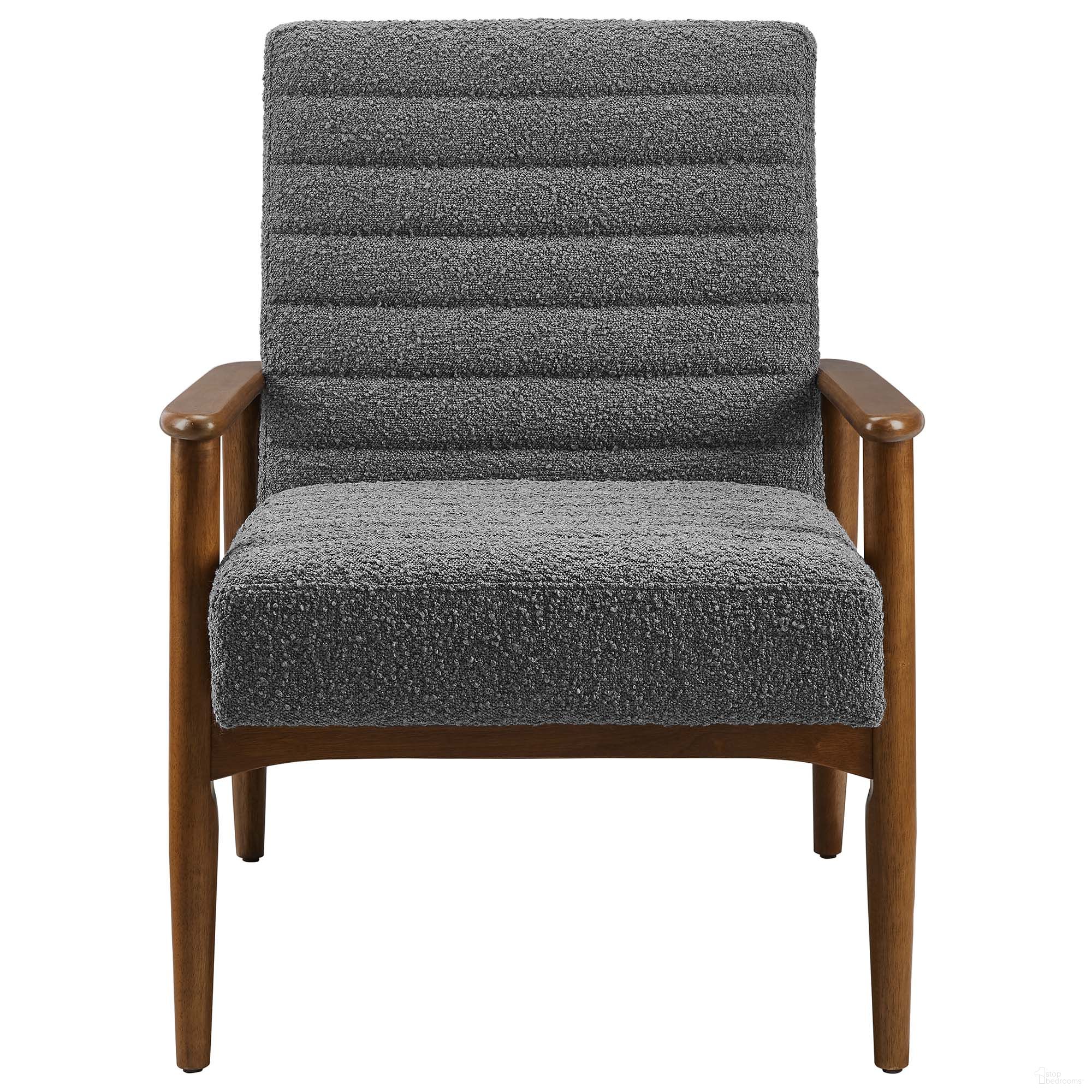 The appearance of Jensen Boucle Fabric Accent Chair In Walnut and Charcoal designed by Modway in the modern / contemporary interior design. This walnut/charcoal piece of furniture  was selected by 1StopBedrooms from Jensen Collection to add a touch of cosiness and style into your home. Sku: EEI-6780-WAL-CHA. Material: Boucle Fabric.