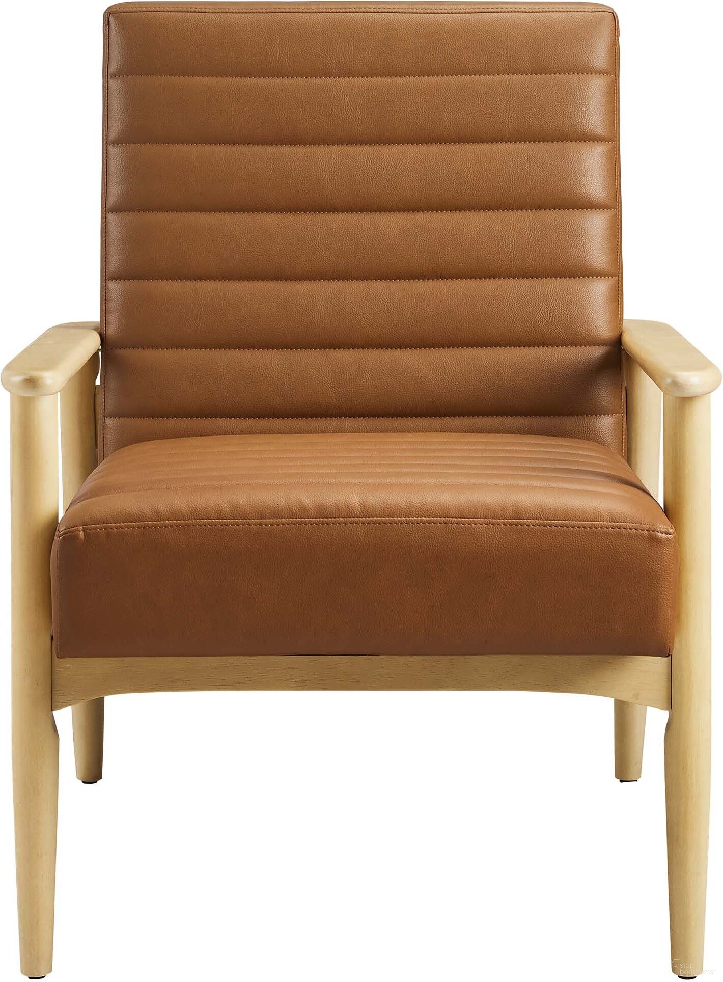 The appearance of Jensen Vegan Leather Accent Chair In Natural and Tan designed by Modway in the modern / contemporary interior design. This tan/natural piece of furniture  was selected by 1StopBedrooms from Jensen Collection to add a touch of cosiness and style into your home. Sku: EEI-6779-NAT-TAN. Material: Vegan Leather.