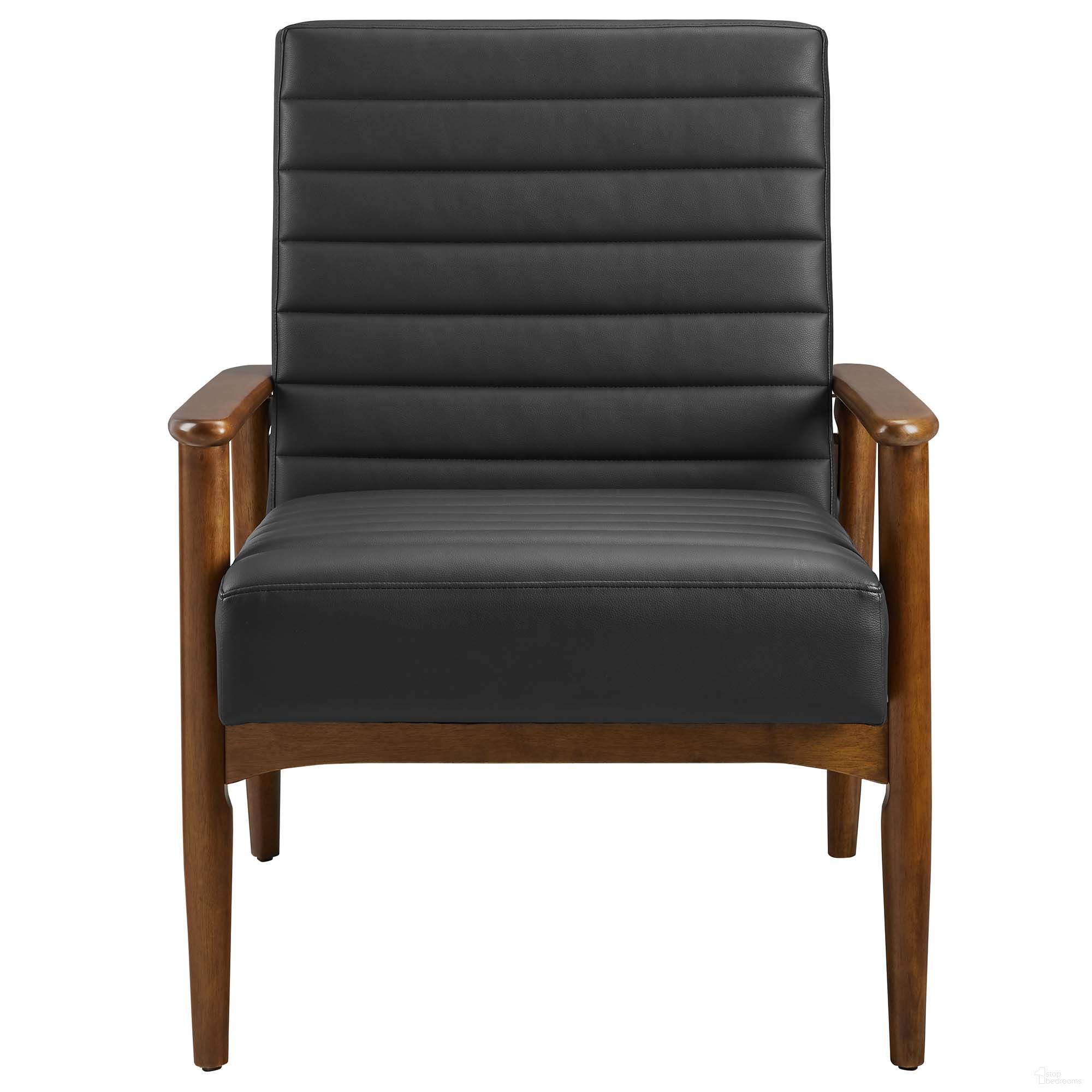The appearance of Jensen Vegan Leather Accent Chair In Walnut and Black designed by Modway in the modern / contemporary interior design. This walnut and black piece of furniture was selected by 1StopBedrooms from Jensen Collection to add a touch of cosiness and style into your home. Sku: EEI-6779-WAL-BLK. Material: Vegan Leather.