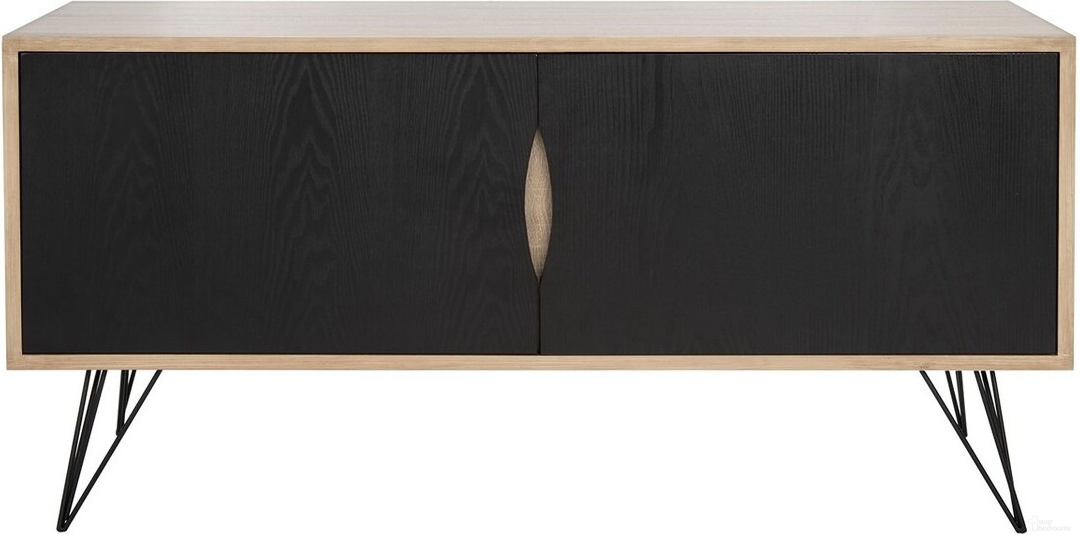 The appearance of Jeralyn Light Oak and Black Retro Mid Century Wood Sideboard designed by Safavieh in the modern / contemporary interior design. This light oak piece of furniture was selected by 1StopBedrooms from Safavieh FOX Collection to add a touch of cosiness and style into your home. Sku: FOX4232A. Material: Iron.