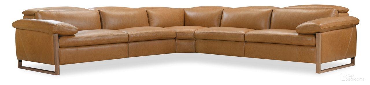 The appearance of Jericho Five-Piece Power Reclining Sectional In Brown designed by Hooker in the transitional interior design. This brown piece of furniture was selected by 1StopBedrooms from Jericho Collection to add a touch of cosiness and style into your home. Sku: SS461-5PC3-087. Material: Leather.