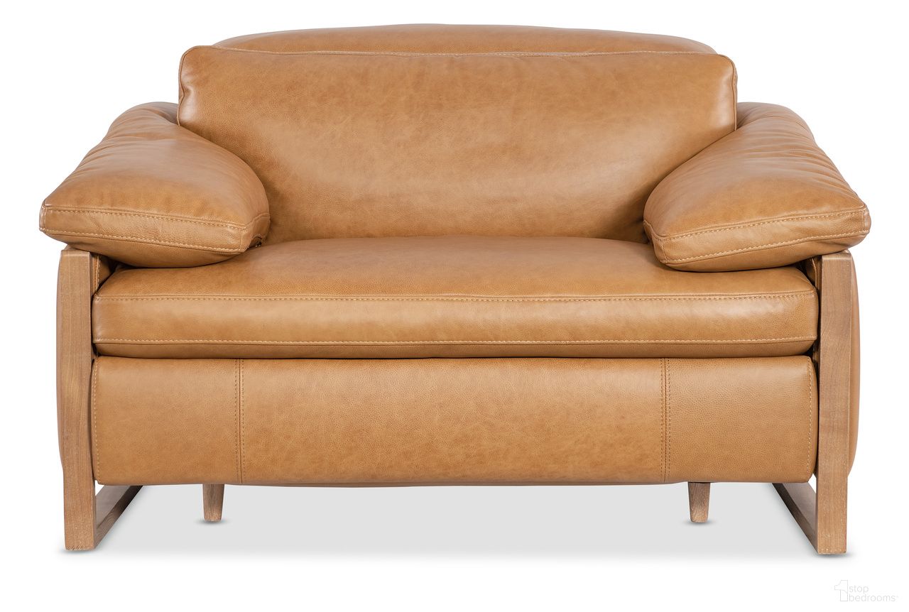 The appearance of Jericho Power Recliner with Power Headrest In Light Brown designed by Hooker in the transitional interior design. This light brown piece of furniture  was selected by 1StopBedrooms from Jericho Collection to add a touch of cosiness and style into your home. Sku: SS461-PH1-087. Material: Leather.