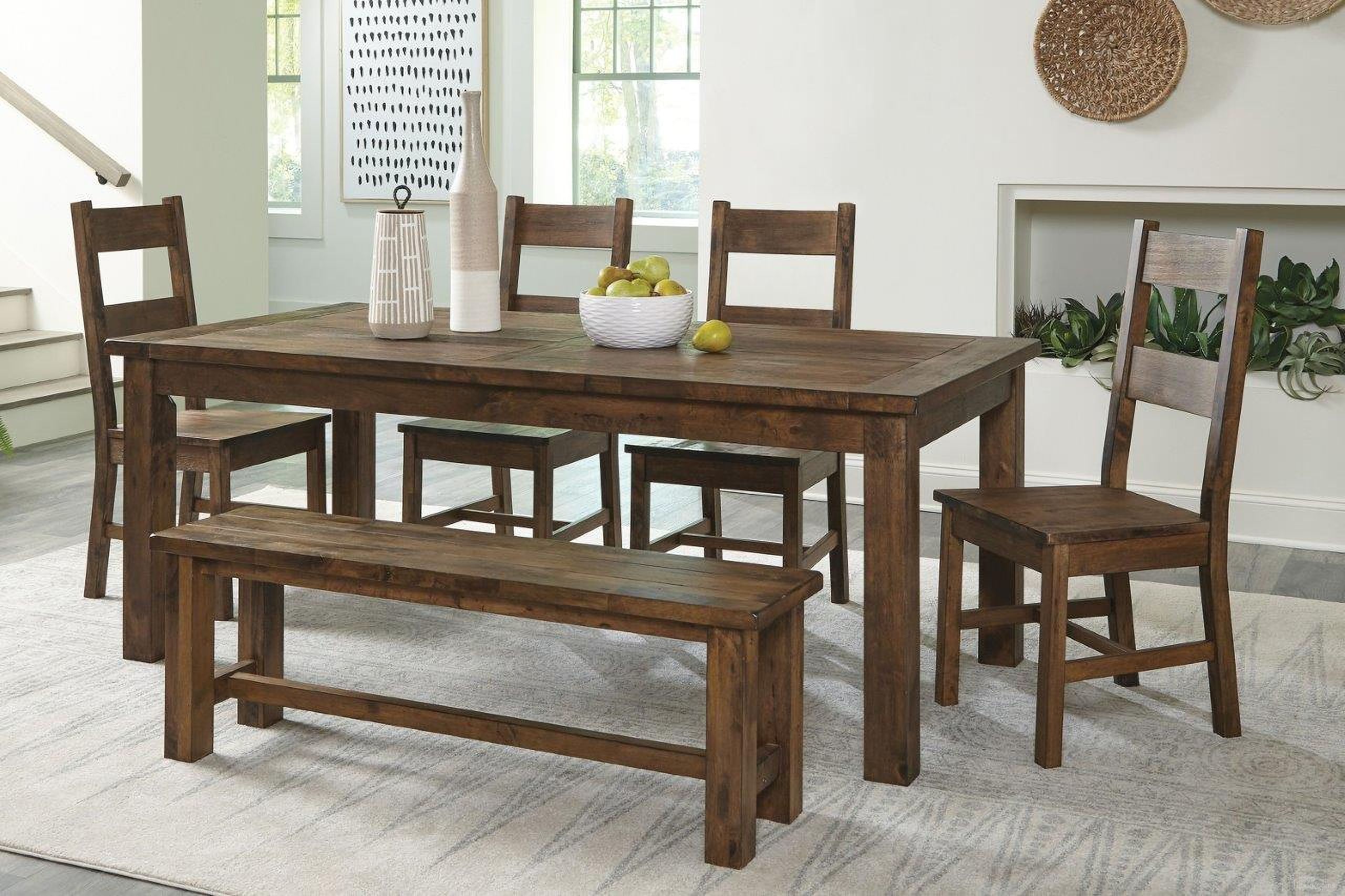 The appearance of Jerrick Burnished Brown Dining Room Set designed by Homelegance in the transitional interior design. This brown piece of furniture was selected by 1StopBedrooms from Jerrick Collection to add a touch of cosiness and style into your home. Sku: 1957-79;1957S;1957-13. Table Base Style: Legs. Table Top Shape: Rectangular. Material: Rubberwood. Size: 43".