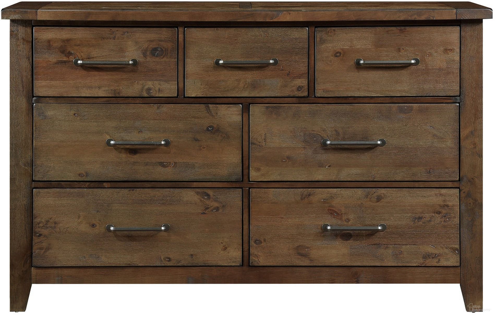 The appearance of Jerrick Burnished Dresser designed by Homelegance in the transitional interior design. This brown piece of furniture was selected by 1StopBedrooms from Jerrick Collection to add a touch of cosiness and style into your home. Sku: 1957-5. Material: Wood.