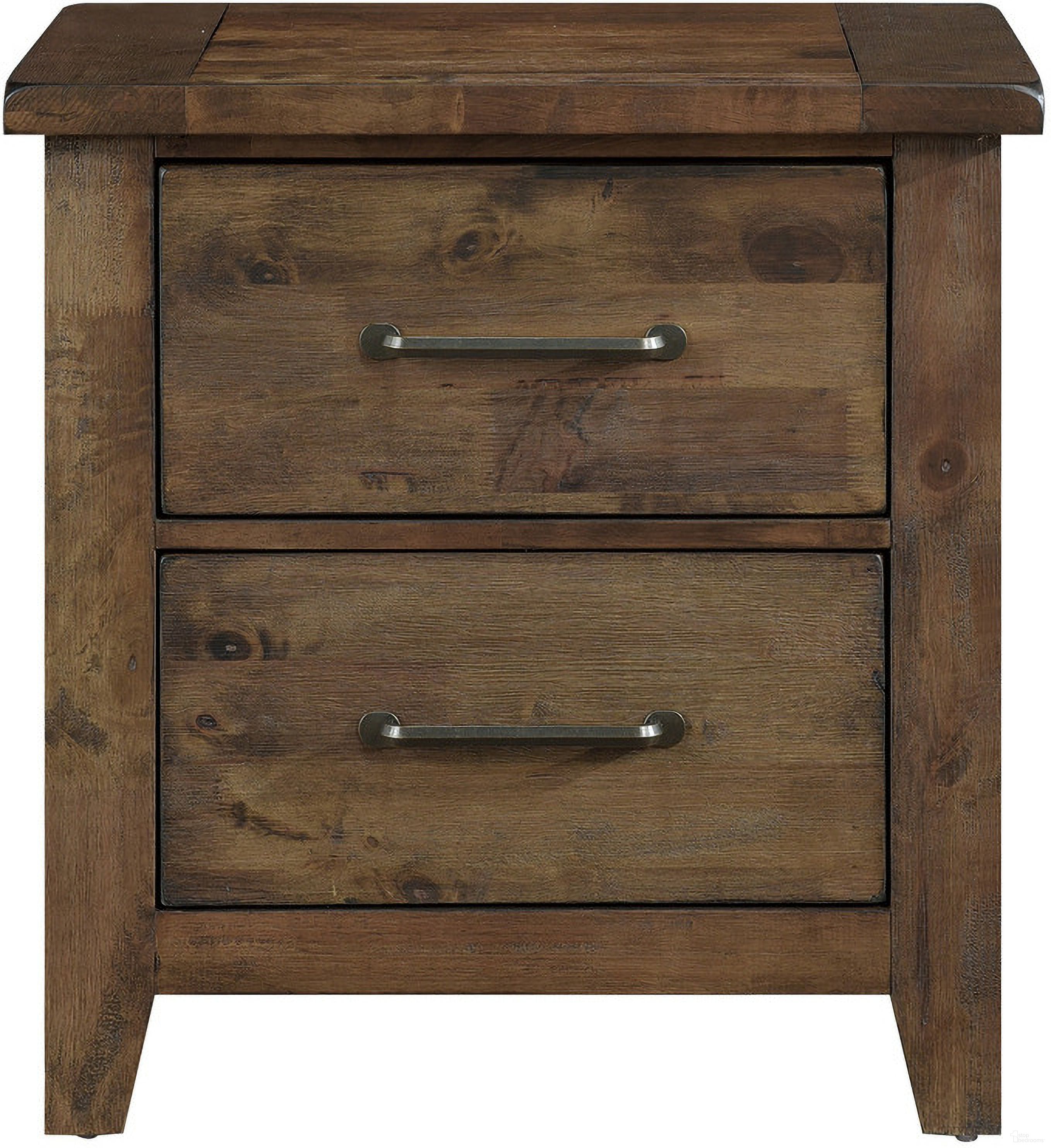 The appearance of Jerrick Burnished Nightstand designed by Homelegance in the transitional interior design. This brown piece of furniture was selected by 1StopBedrooms from Jerrick Collection to add a touch of cosiness and style into your home. Sku: 1957-4. Material: Wood.