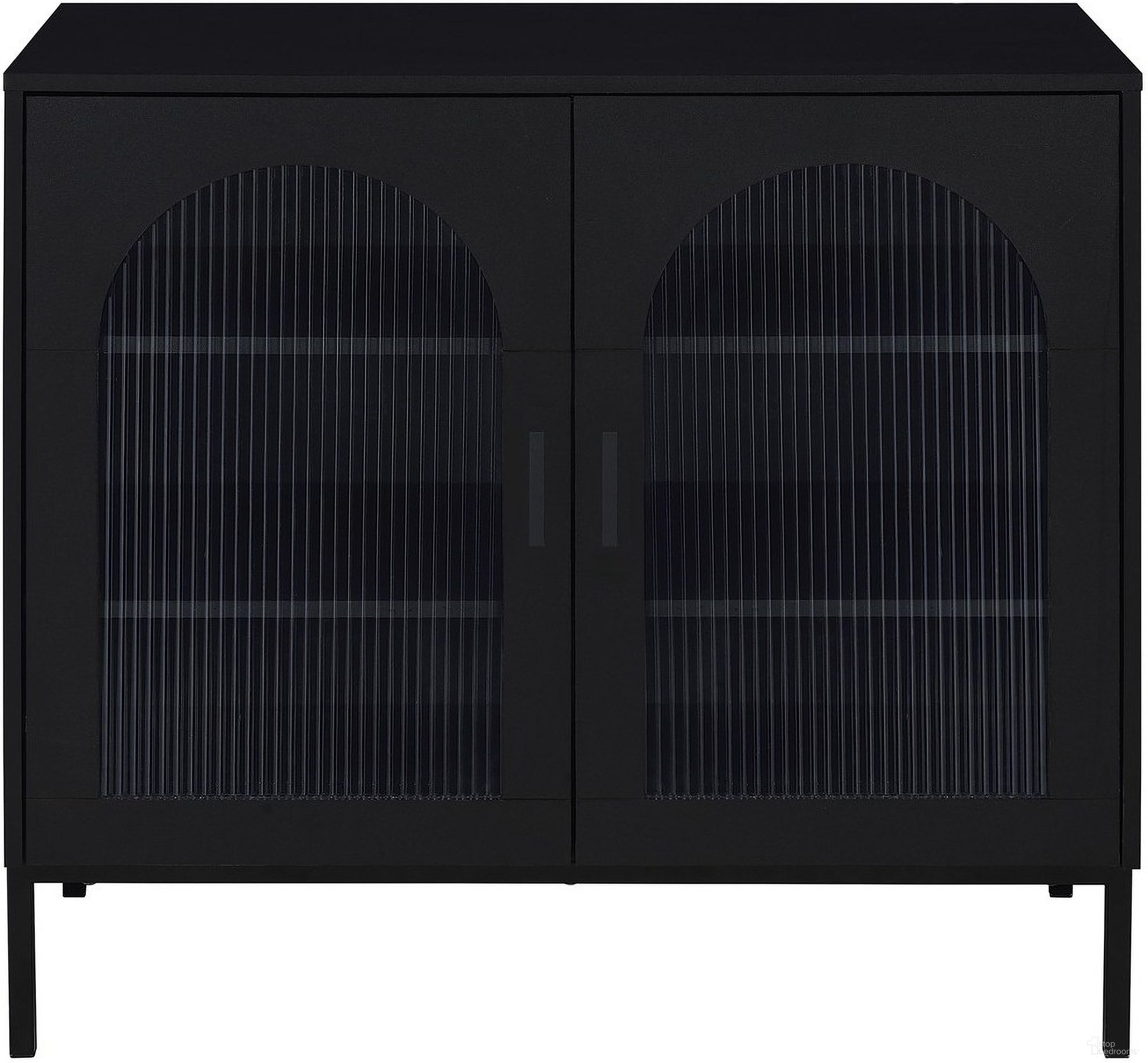 The appearance of Jess 2-Door Arched Fluted Glass Accent Cabinet In Black designed by Coaster in the modern / contemporary interior design. This black piece of furniture was selected by 1StopBedrooms from Jess Collection to add a touch of cosiness and style into your home. Sku: 950420. Material: Metal.