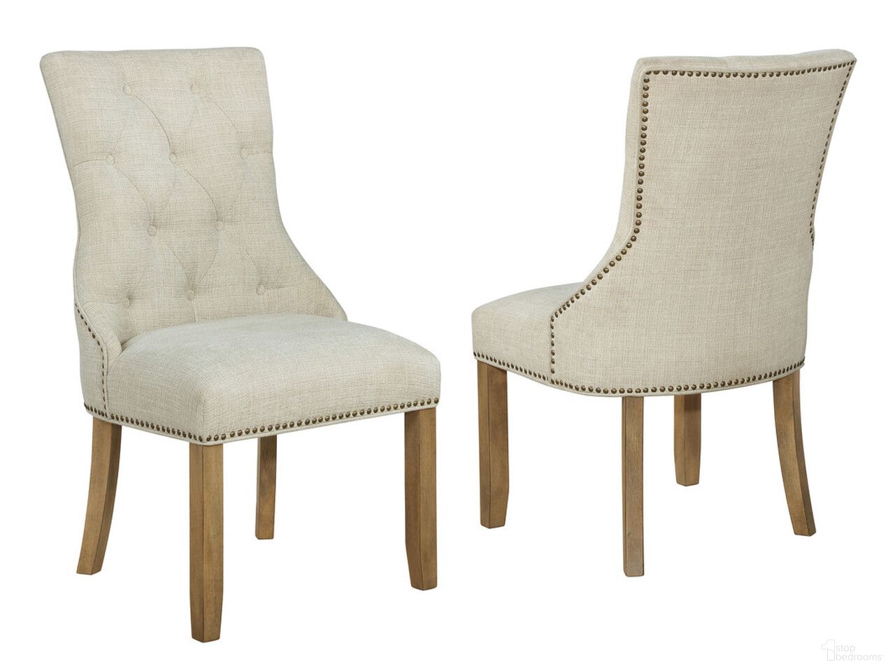 Jess Dining Chairs Set of 2 In Beige Linen Fabric and Rustic Oak Wood