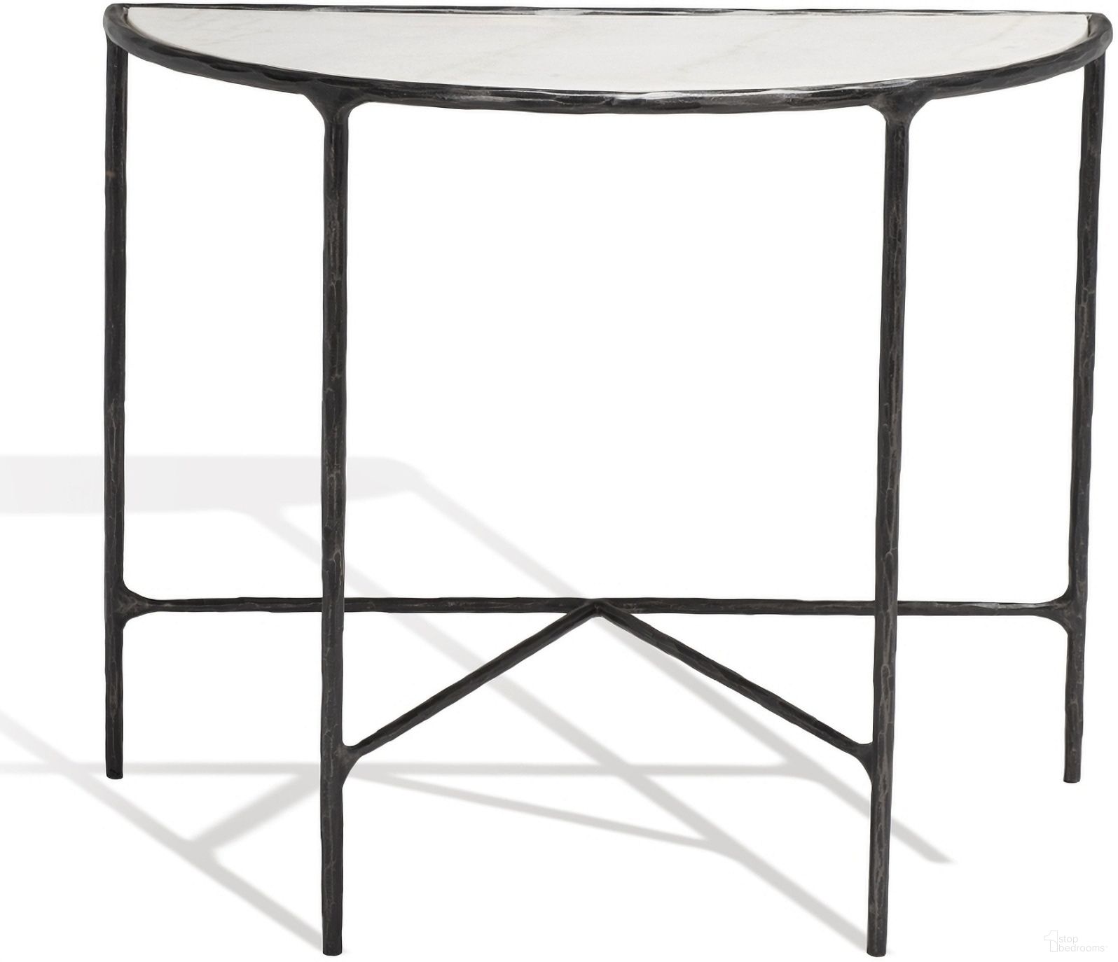 The appearance of Jessa Forged Metal Console Table In Black And White designed by Safavieh Couture in the glam interior design. This black and white piece of furniture  was selected by 1StopBedrooms from Jessa Collection to add a touch of cosiness and style into your home. Sku: SFV9506D. Material: MDF.