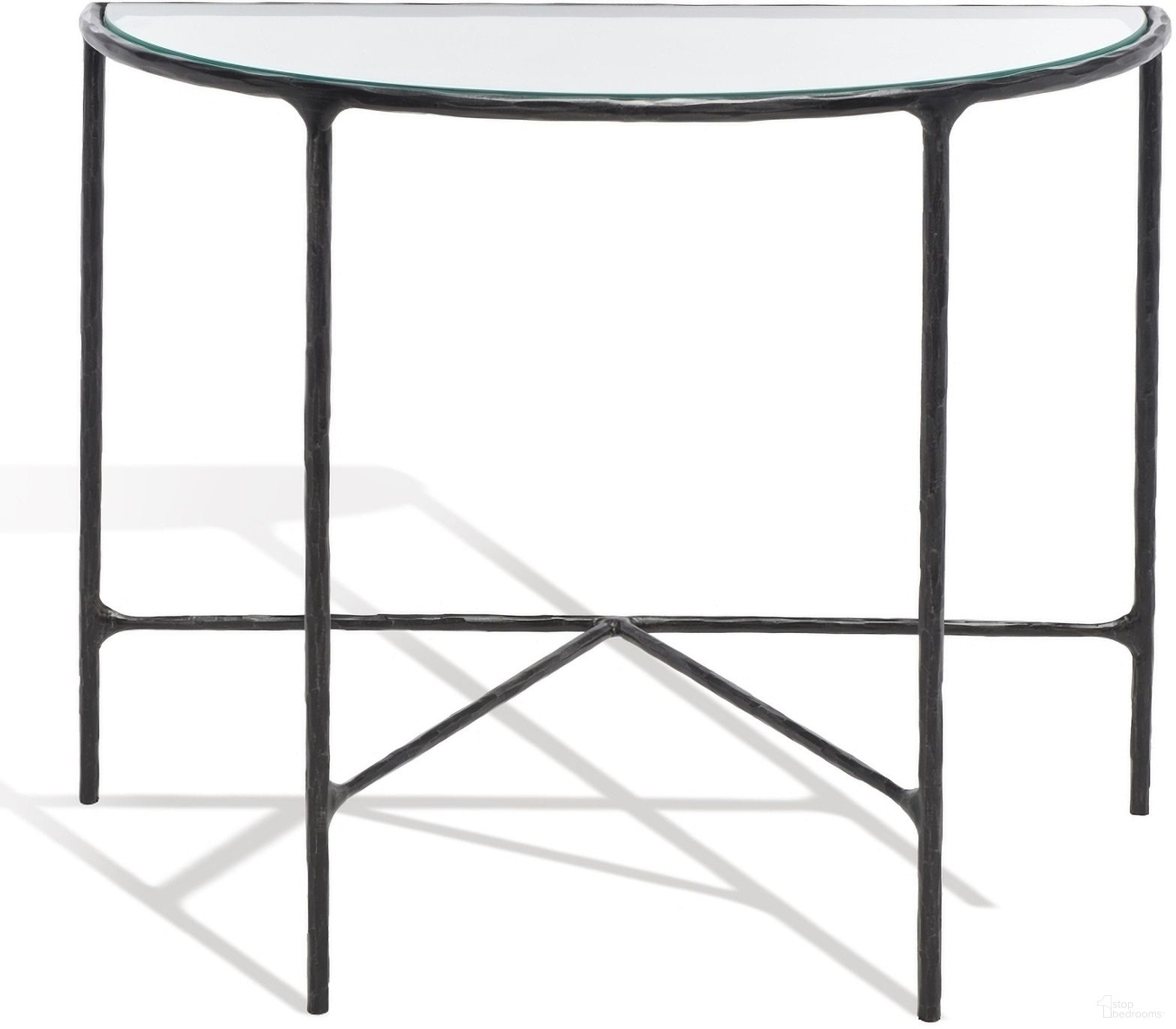 The appearance of Jessa Forged Metal Console Table In Black designed by Safavieh Couture in the glam interior design. This black piece of furniture  was selected by 1StopBedrooms from Jessa Collection to add a touch of cosiness and style into your home. Sku: SFV9506E. Material: Metal.
