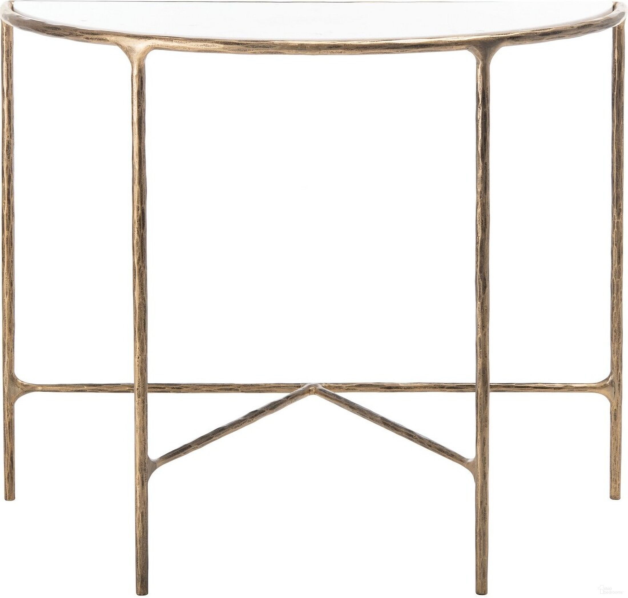 The appearance of Jessa Forged Metal Console Table In White And Brass designed by Safavieh Couture in the glam interior design. This white and brushed brass piece of furniture  was selected by 1StopBedrooms from Jessa Collection to add a touch of cosiness and style into your home. Sku: SFV9506C. Material: Metal.