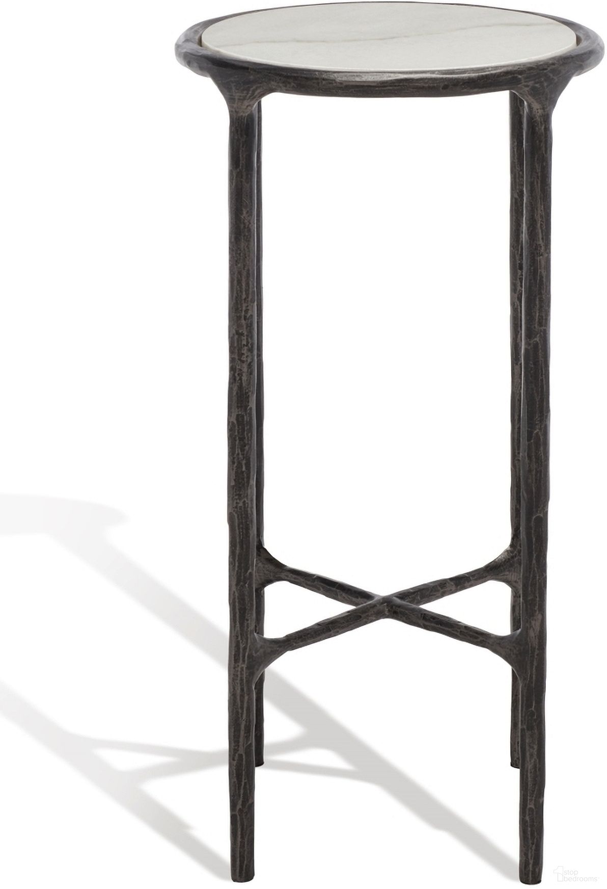The appearance of Jessa Metal Tall Round End Table In Black and White designed by Safavieh Couture in the glam interior design. This black/white piece of furniture  was selected by 1StopBedrooms from Jessa Collection to add a touch of cosiness and style into your home. Sku: SFV9504D. Material: Iron.