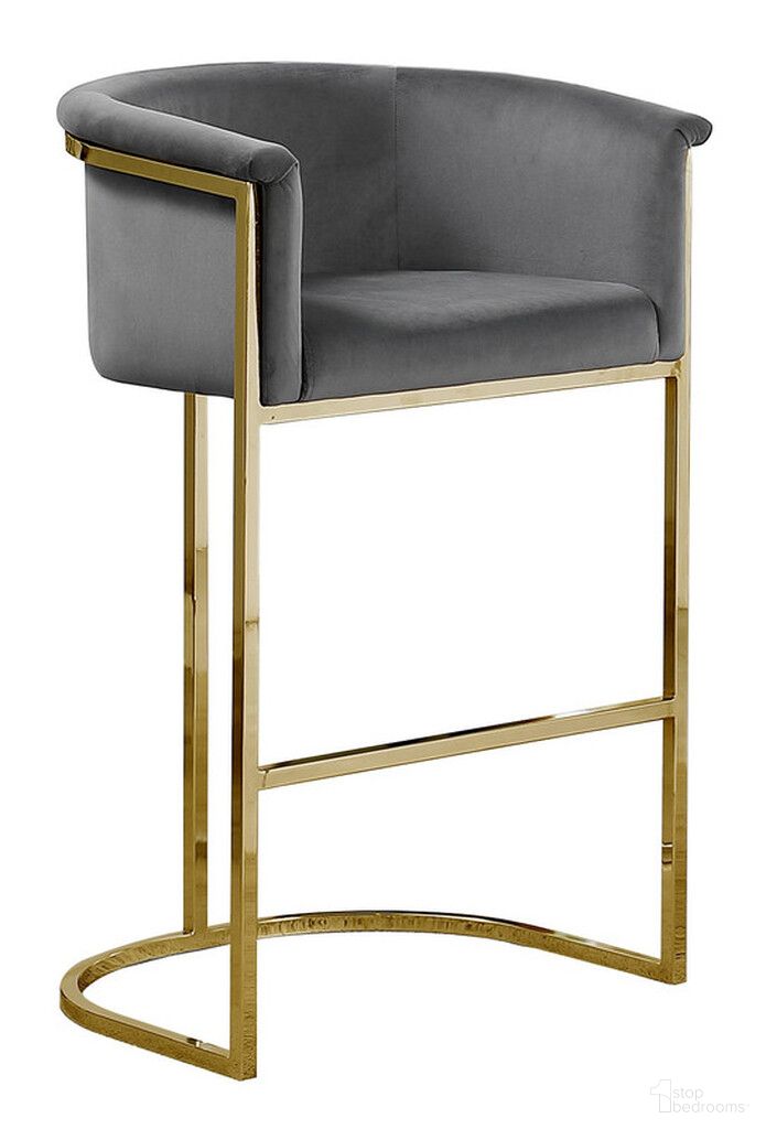 The appearance of Jessica Barstool Chair In Dark Gray Velvet and Gold Metal Chrome Base designed by Best Quality Furniture in the modern / contemporary interior design. This dark gray/gold piece of furniture was selected by 1StopBedrooms from Jessica Collection to add a touch of cosiness and style into your home. Sku: BS210. Material: Velvet.