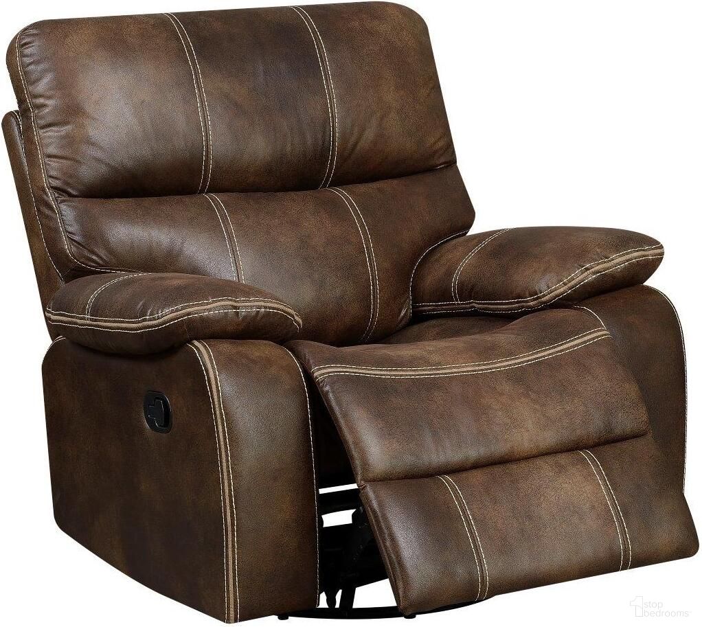 The appearance of Jessie James Swivel Gliding Recliner In Chocolate Brown designed by Emerald Home Furnishings in the modern / contemporary interior design. This chocolate brown piece of furniture  was selected by 1StopBedrooms from Jessie James Collection to add a touch of cosiness and style into your home. Sku: U7130-04-15. Material: Wood.